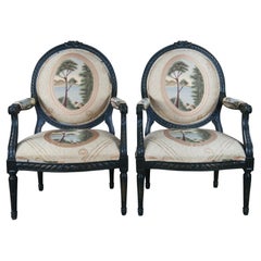 Retro 2 Drexel Heritage French Louis XVI Fauteuil Balloon Back Neoclassical Arm Chairs