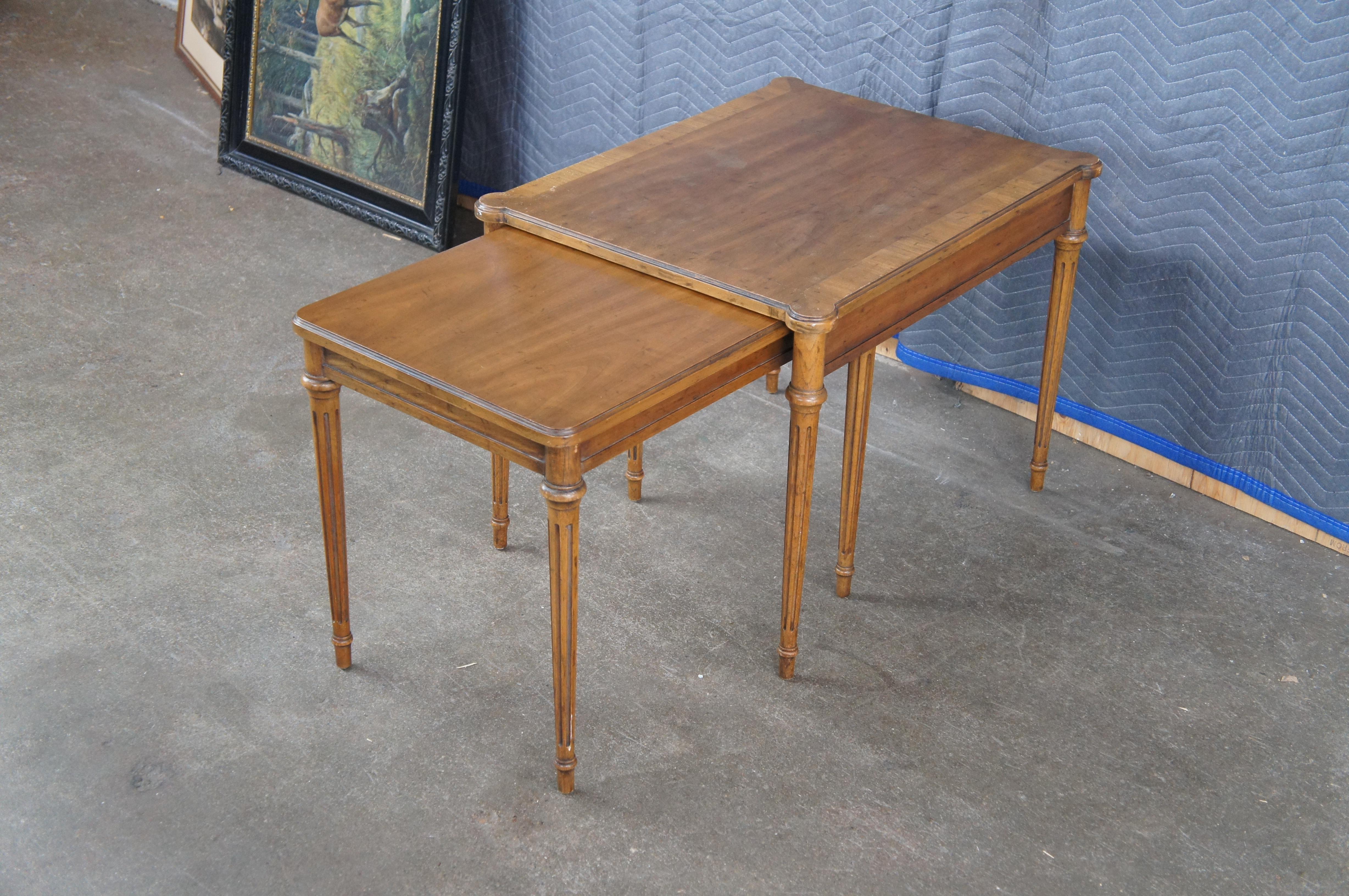 2 Drexel Heritage French Louis XVI Provincial Walnut Bedside Chests Nest Tables For Sale 6