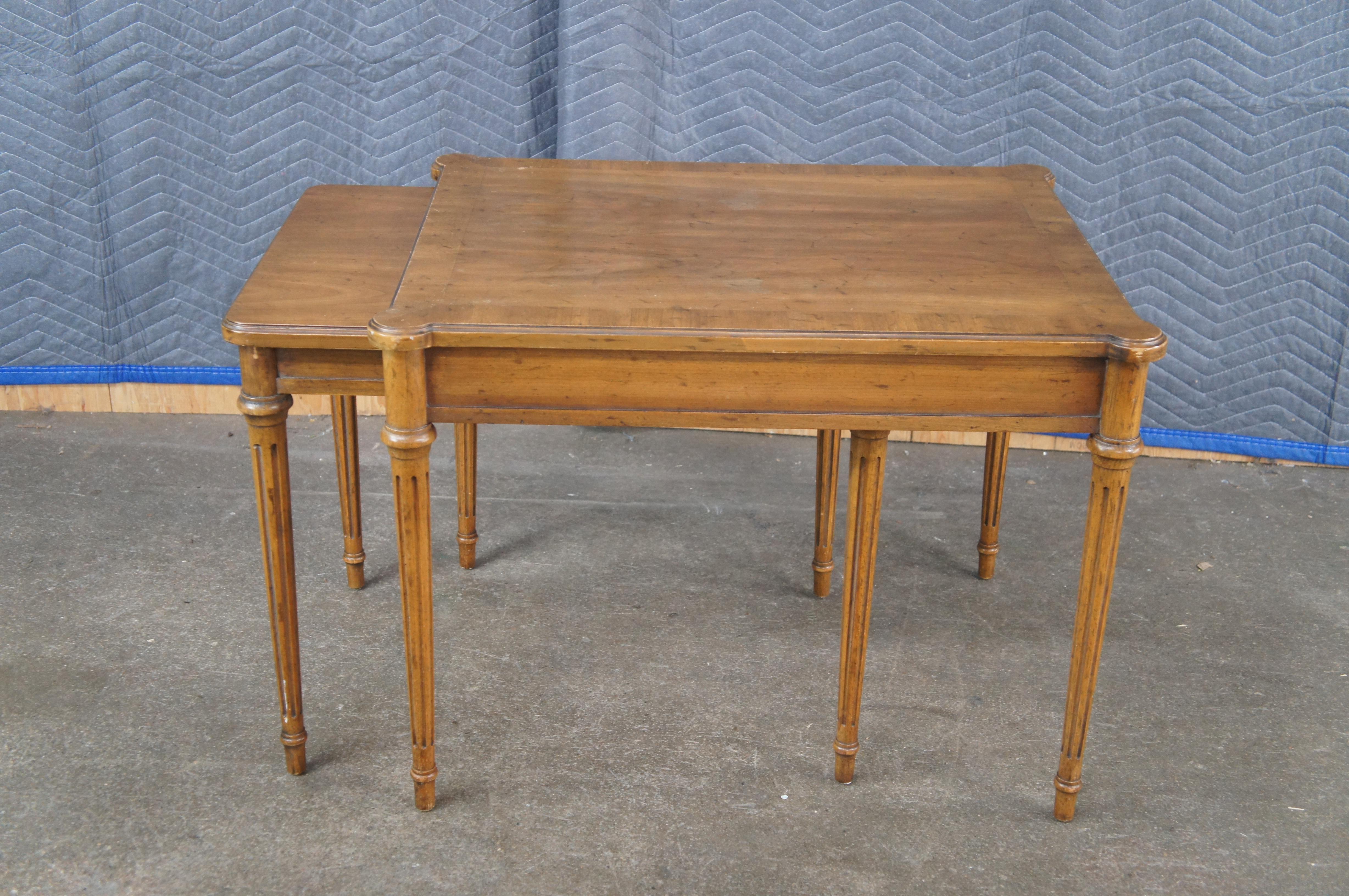 2 Drexel Heritage French Louis XVI Provincial Walnut Bedside Chests Nest Tables For Sale 7