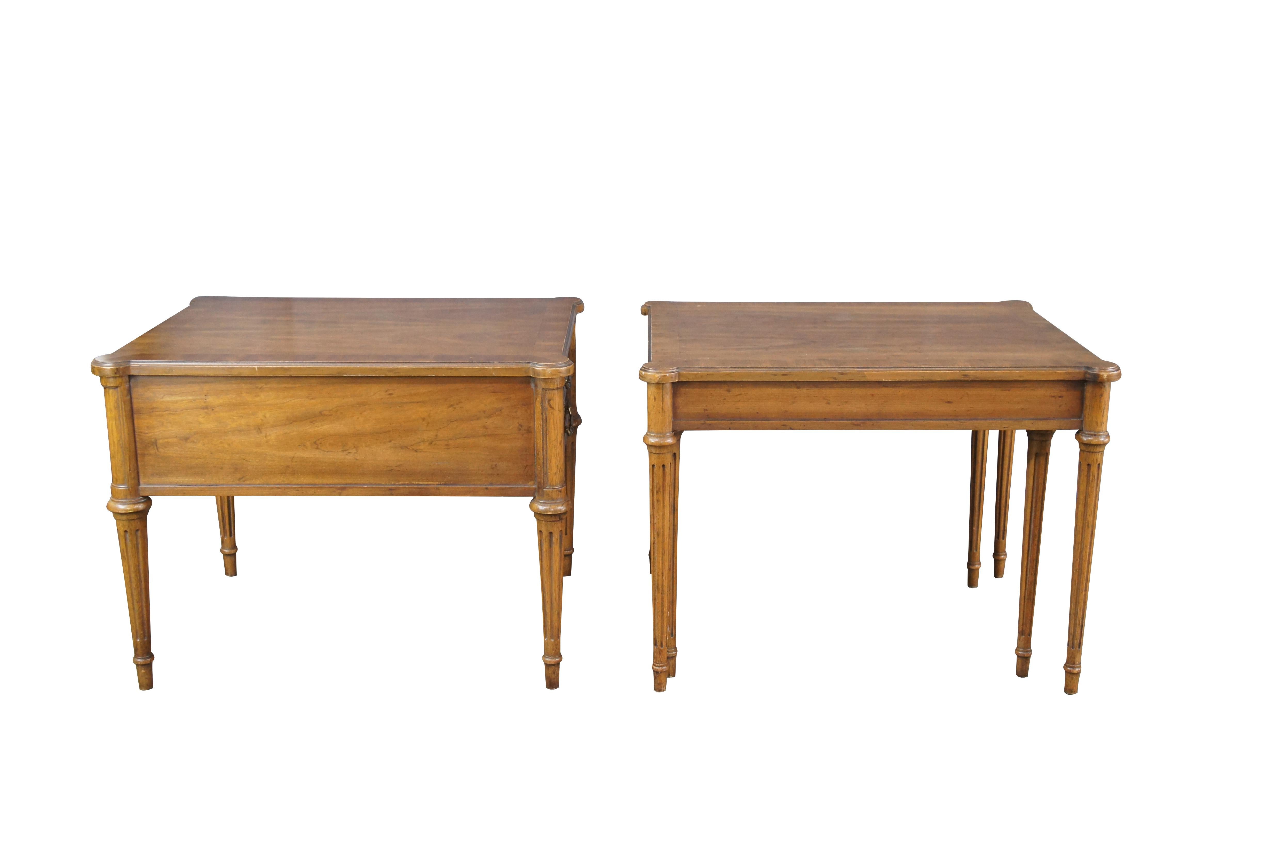 French Provincial 2 Drexel Heritage French Louis XVI Provincial Walnut Bedside Chests Nest Tables For Sale