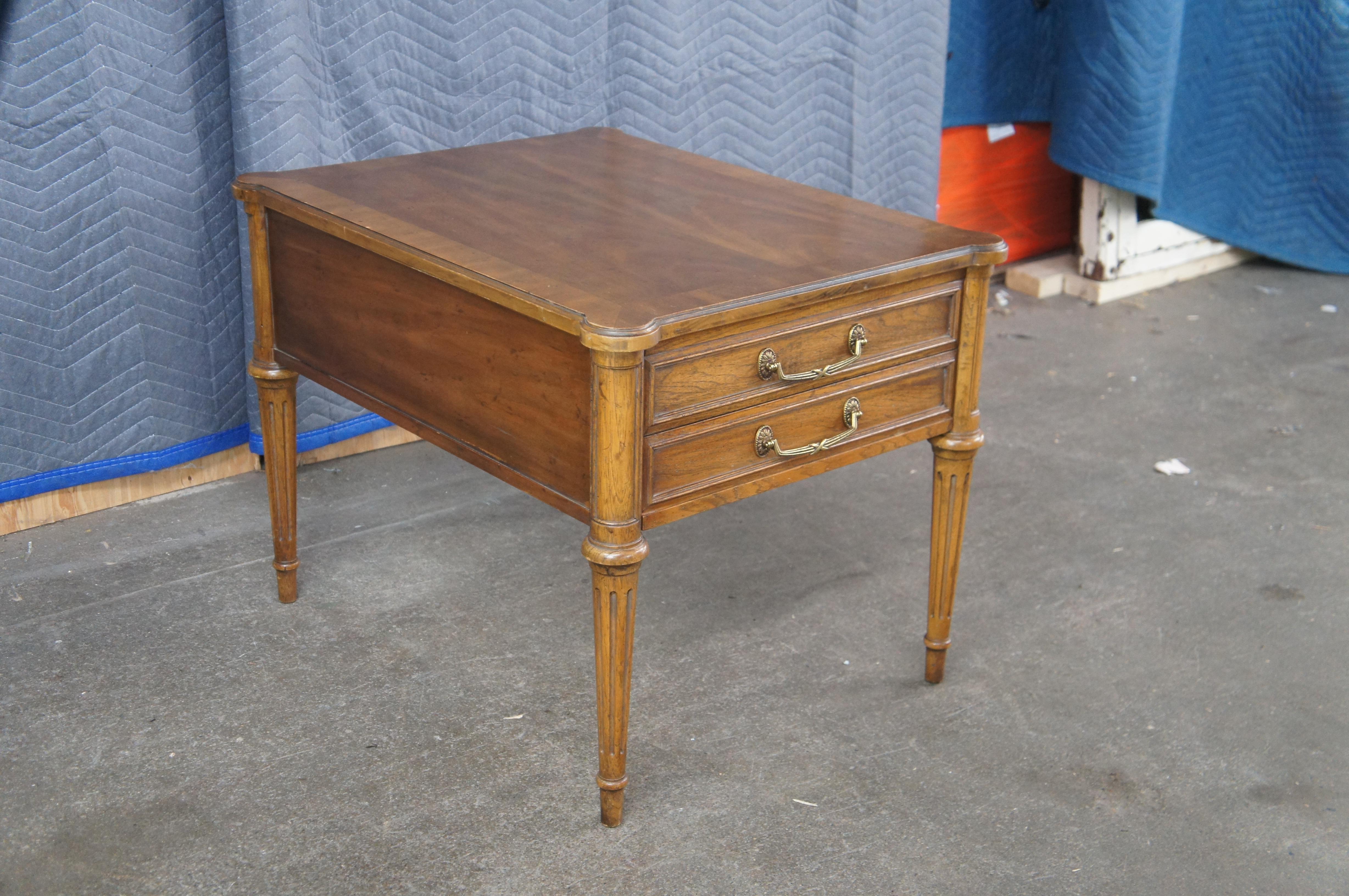 American 2 Drexel Heritage French Louis XVI Provincial Walnut Bedside Chests Nest Tables For Sale