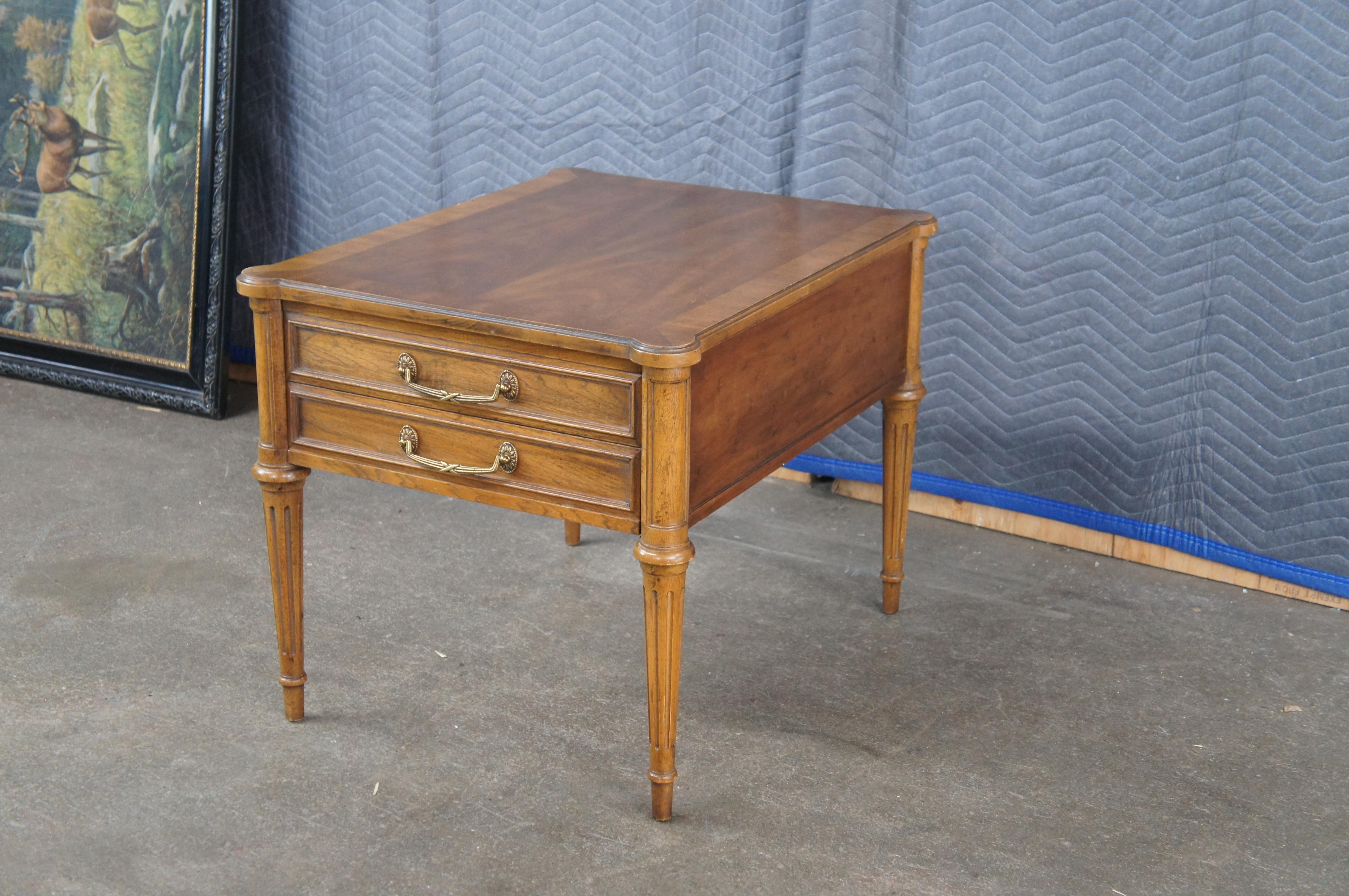 Mid-20th Century 2 Drexel Heritage French Louis XVI Provincial Walnut Bedside Chests Nest Tables For Sale