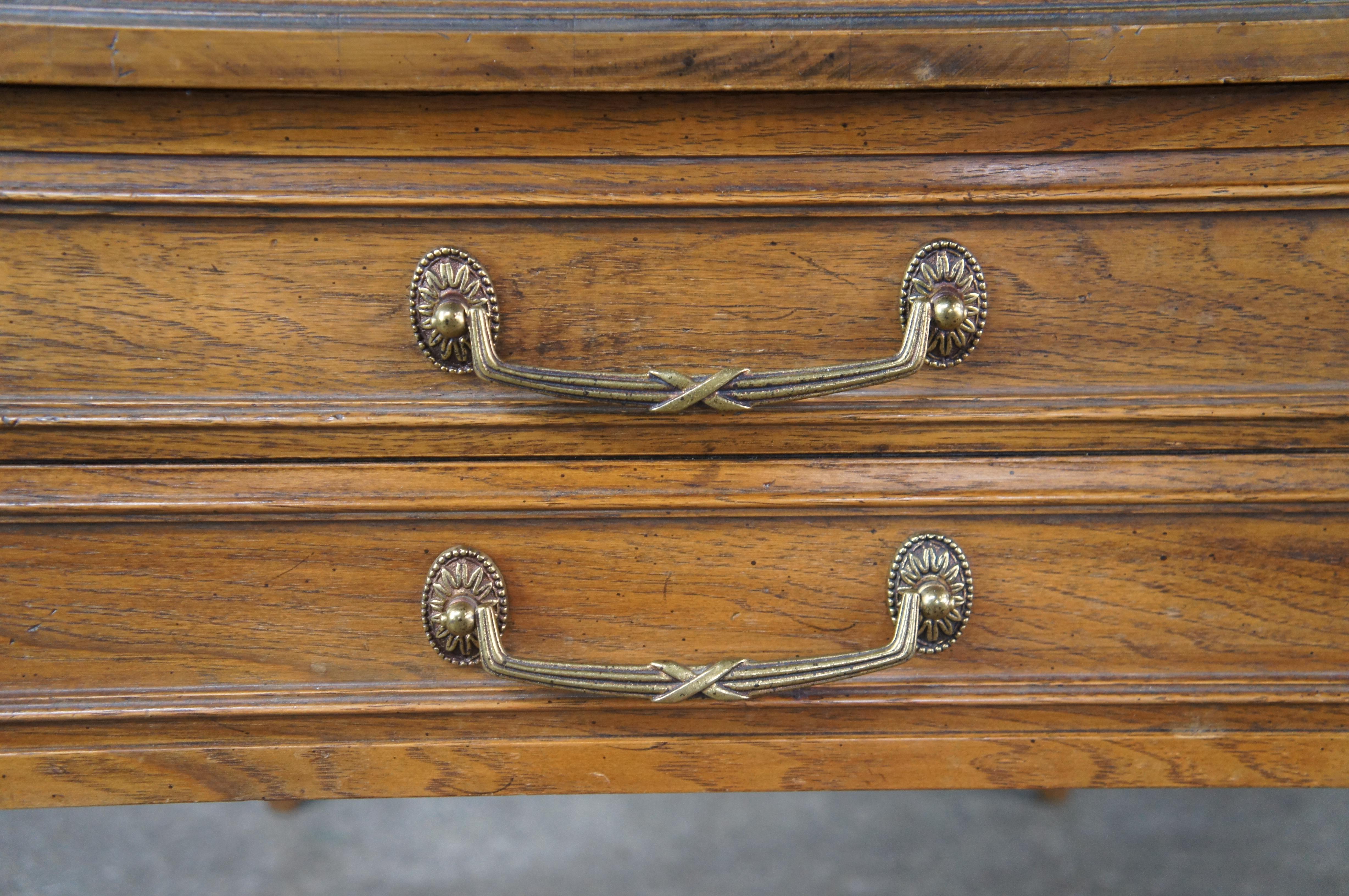 Brass 2 Drexel Heritage French Louis XVI Provincial Walnut Bedside Chests Nest Tables For Sale
