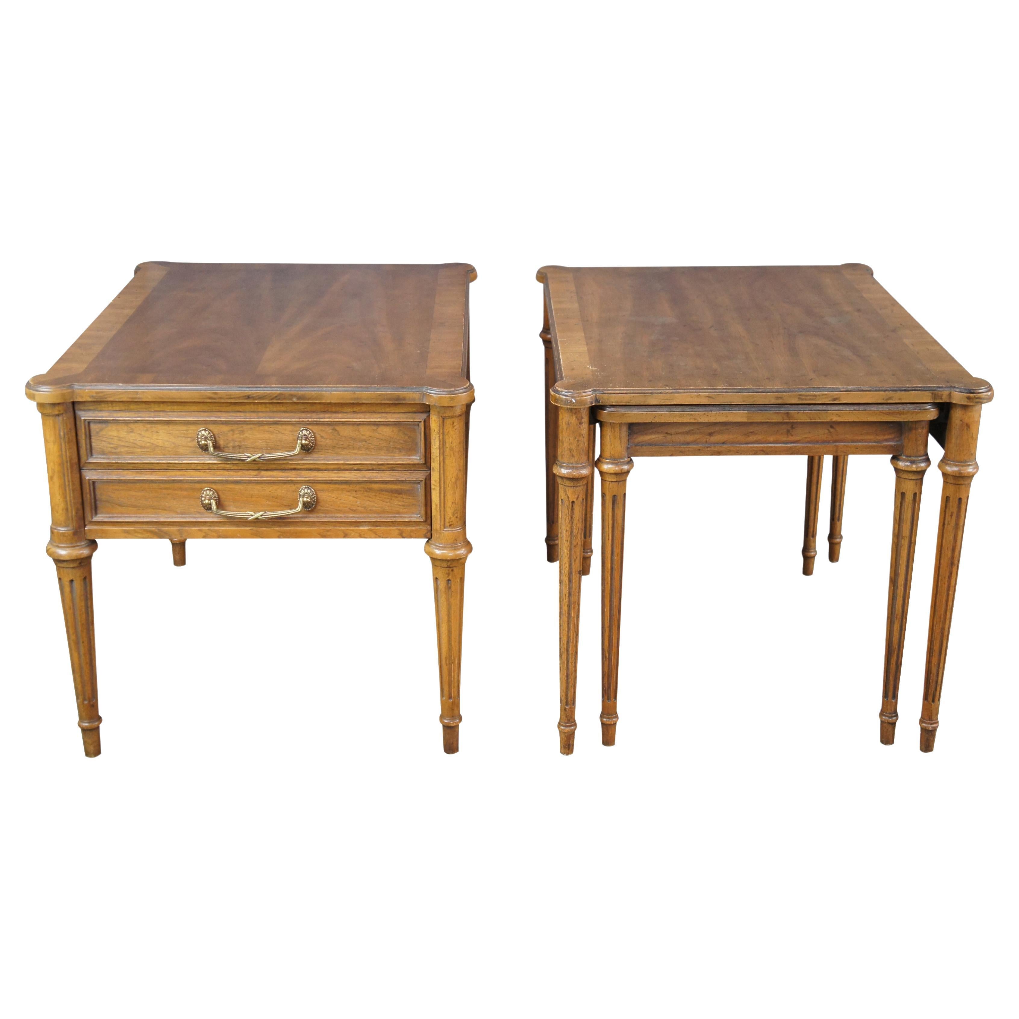 2 Drexel Heritage French Louis XVI Provincial Walnut Bedside Chests Nest Tables For Sale