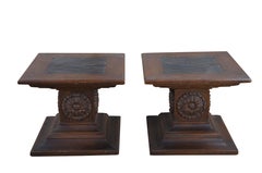 2 Drexel Heritage Grand Tour Mid Century Oak Slate Side Tables Sculpture Stand
