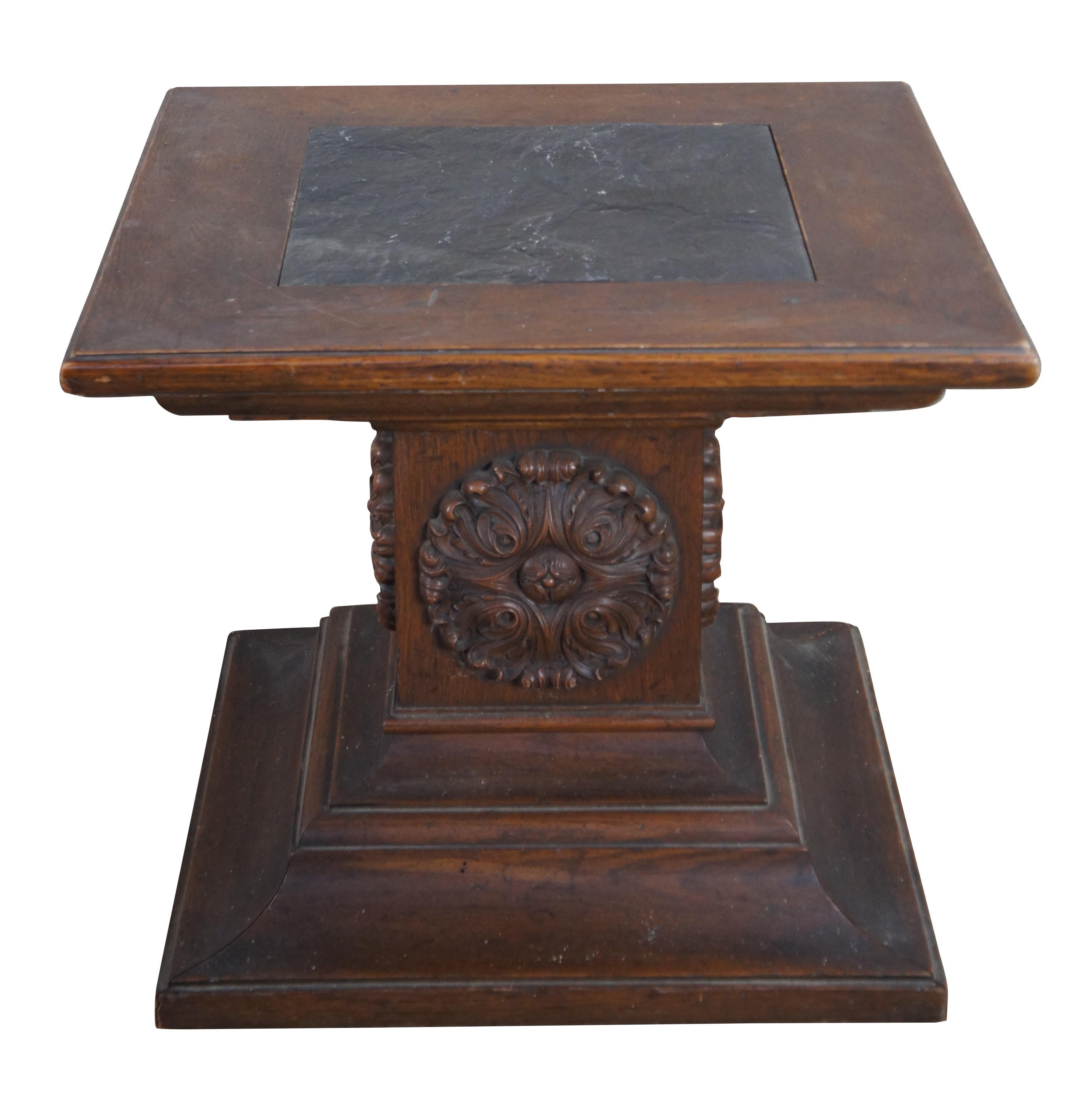 Mid-Century Modern 2 Drexel Heritage Grand Tour Mid Century Oak Slate Side Tables Sculpture Stand For Sale
