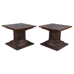 2 Drexel Heritage Grand Tour Mid Century Oak Slate Side Tables Sculpture Stand