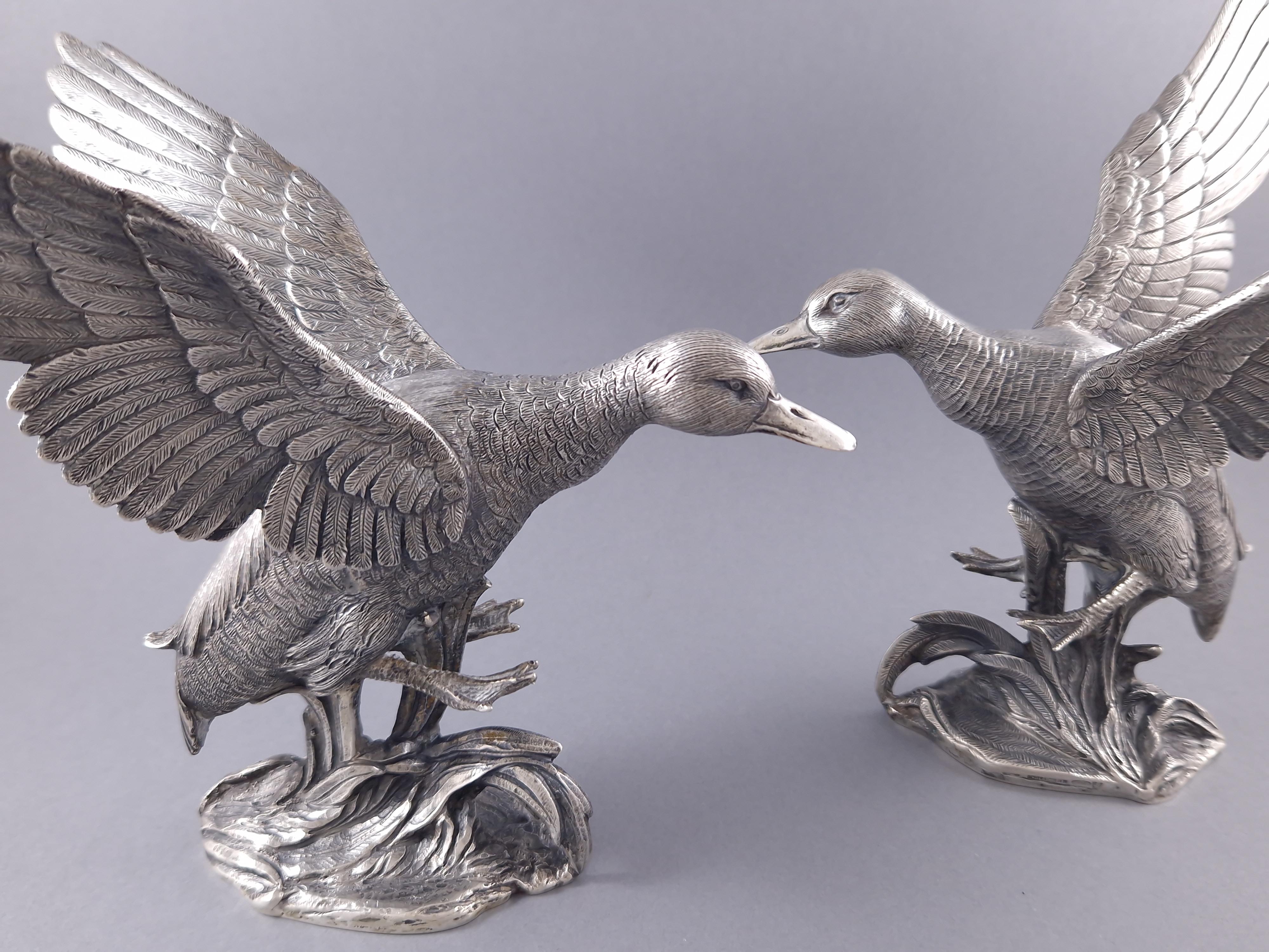 2 Duck Sculptures In Sterling Silver 3