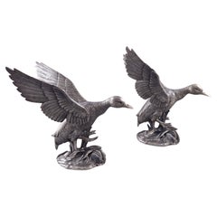 Vintage 2 Duck Sculptures In Sterling Silver