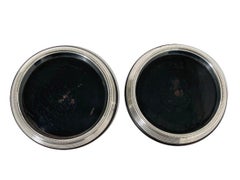 2 Dutch Black Lacquered Wooden Silver Wine Coasters, Ca. 1910 by Van Kempen & Zn