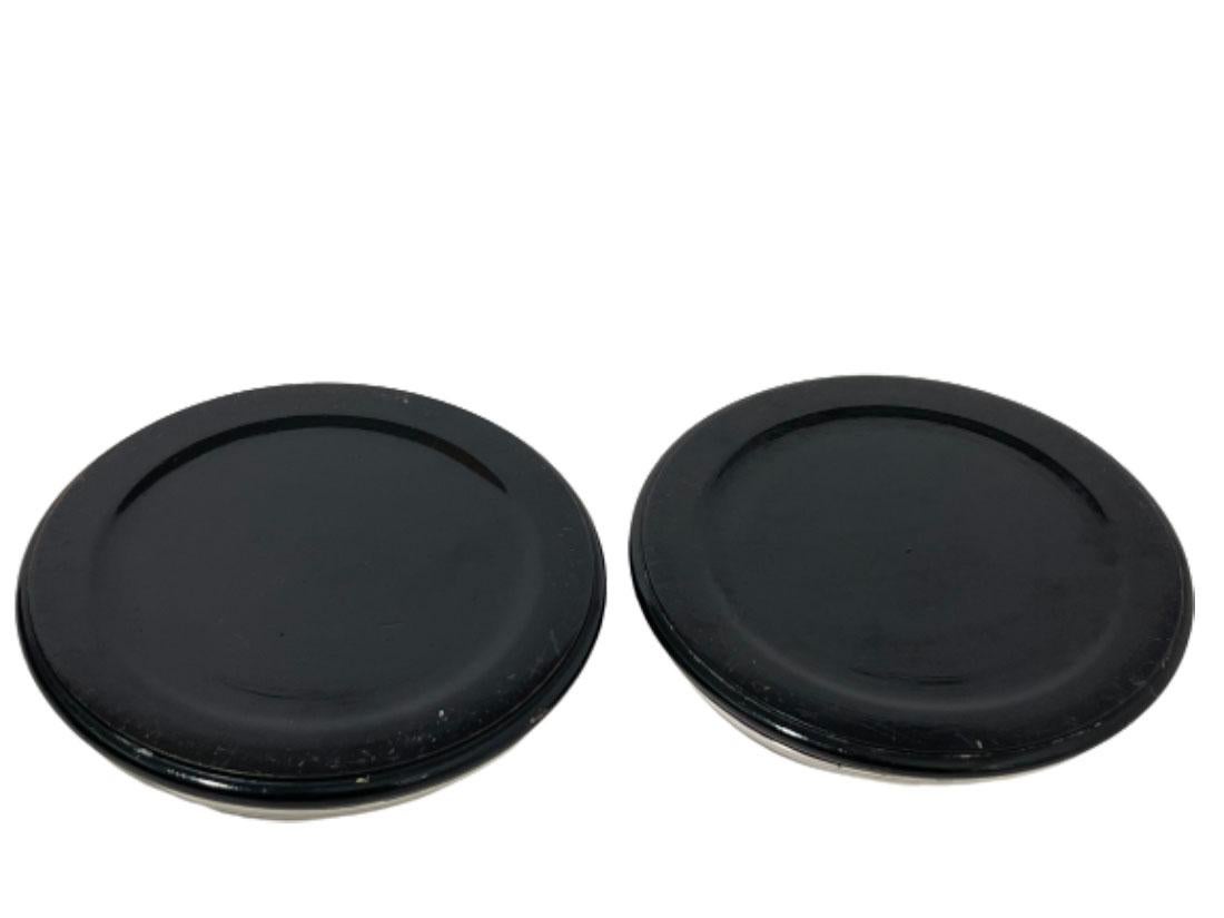 2 Dutch Black Lacquered Wooden Silver Wine Coasters, Ca. 1910 by Van Kempen & Zn 1