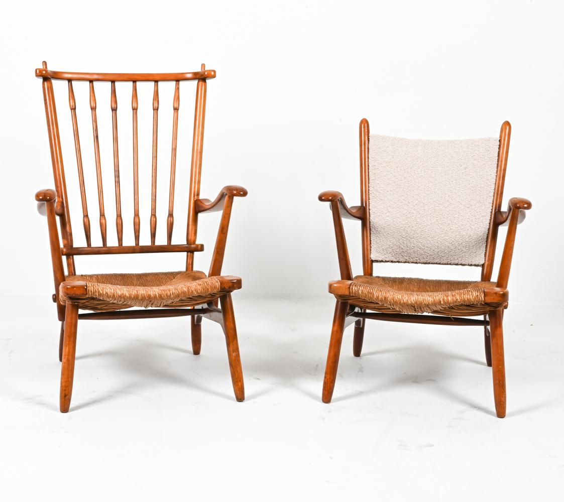 Questo gruppo di (2) sedie da salotto olandesi di metà secolo di De Ster Gelderland, incarna l'epitome del sofisticato design scandinavo. Realizzate con cura, le cornici mettono in mostra la bellezza naturale del legno di faggio, garantendo durata