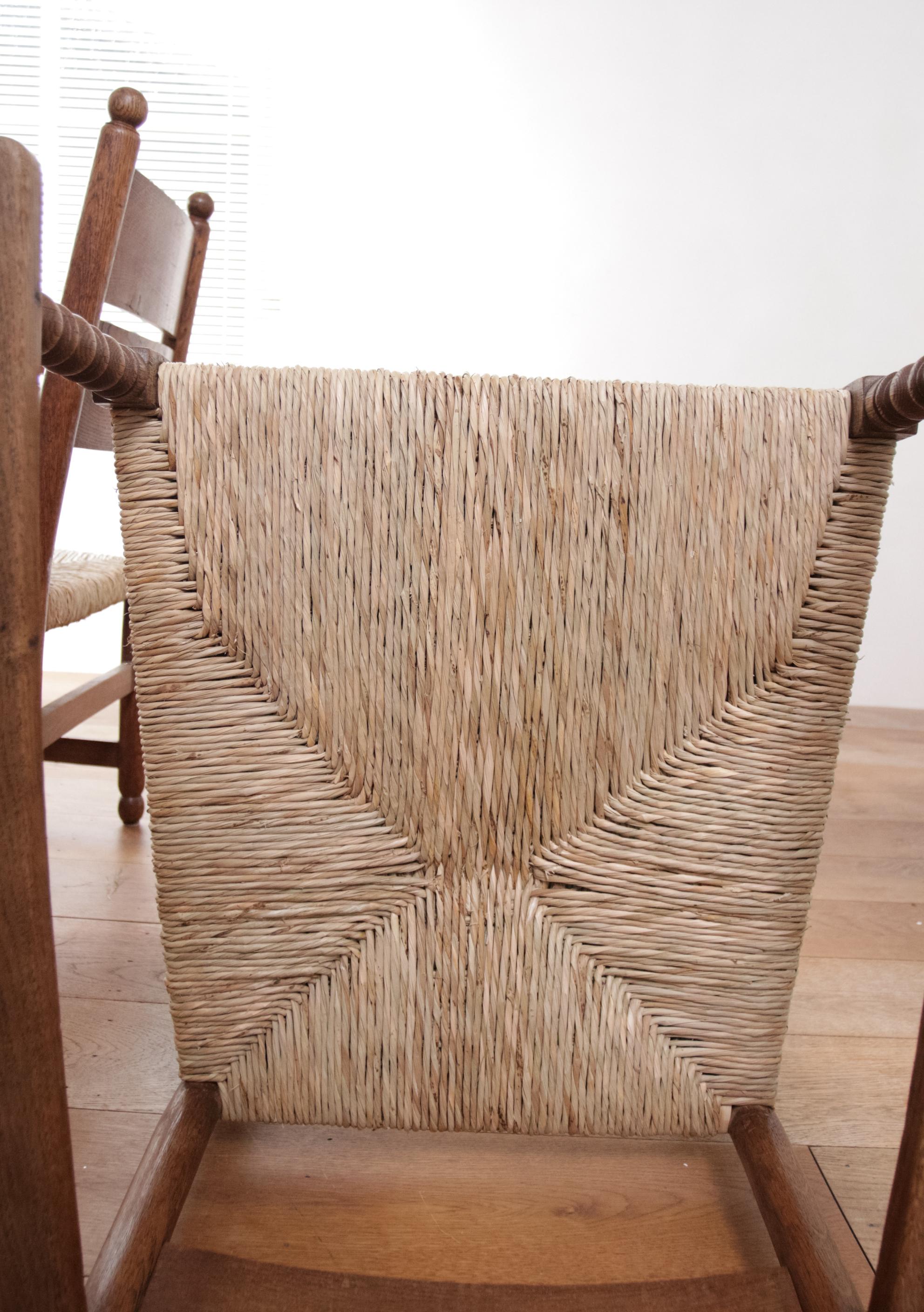 2 Dutch Ladder Back Oak Rush Seat Armchairs Loungechairs 5