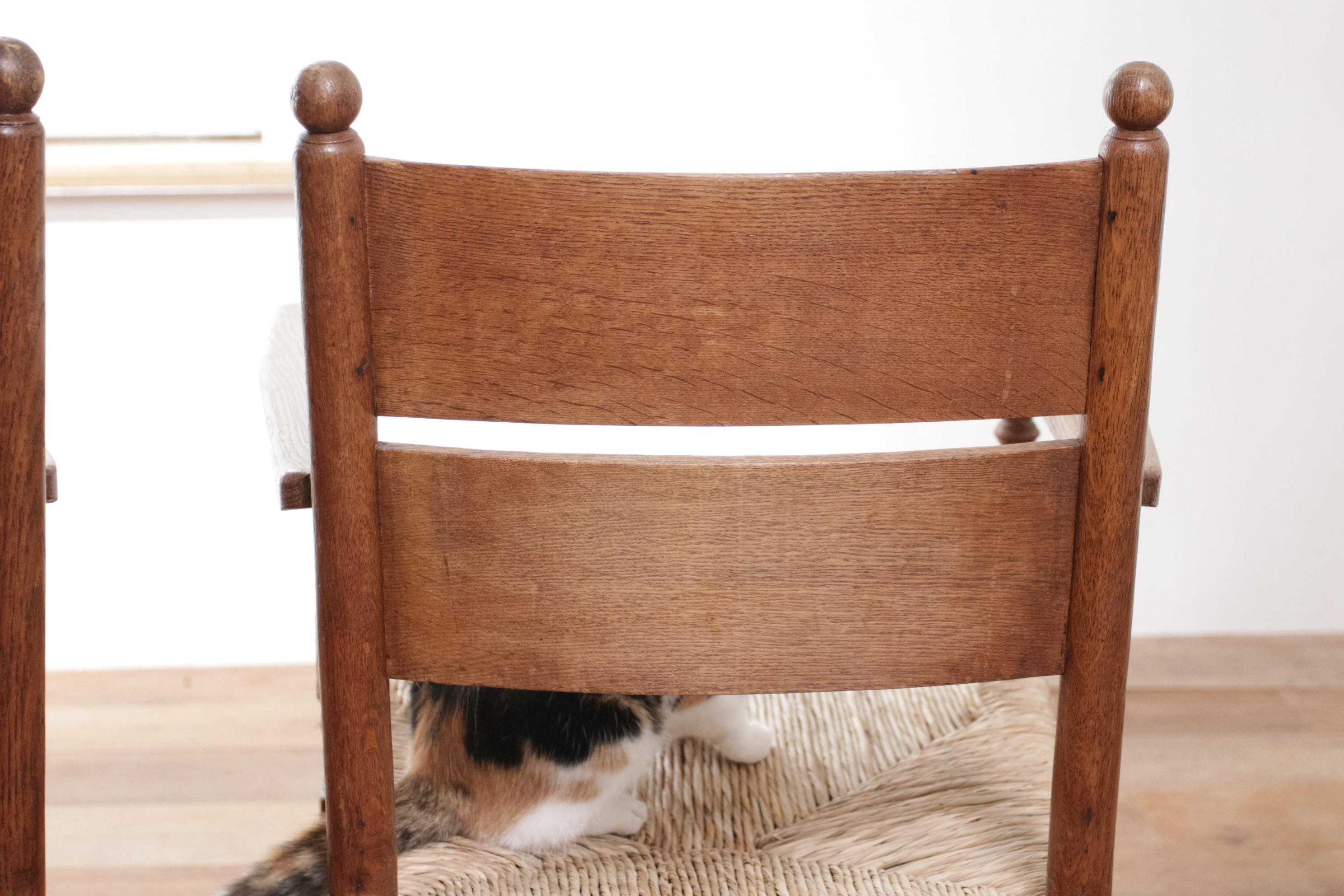 2 Dutch Ladder Back Oak Rush Seat Armchairs Loungechairs 8