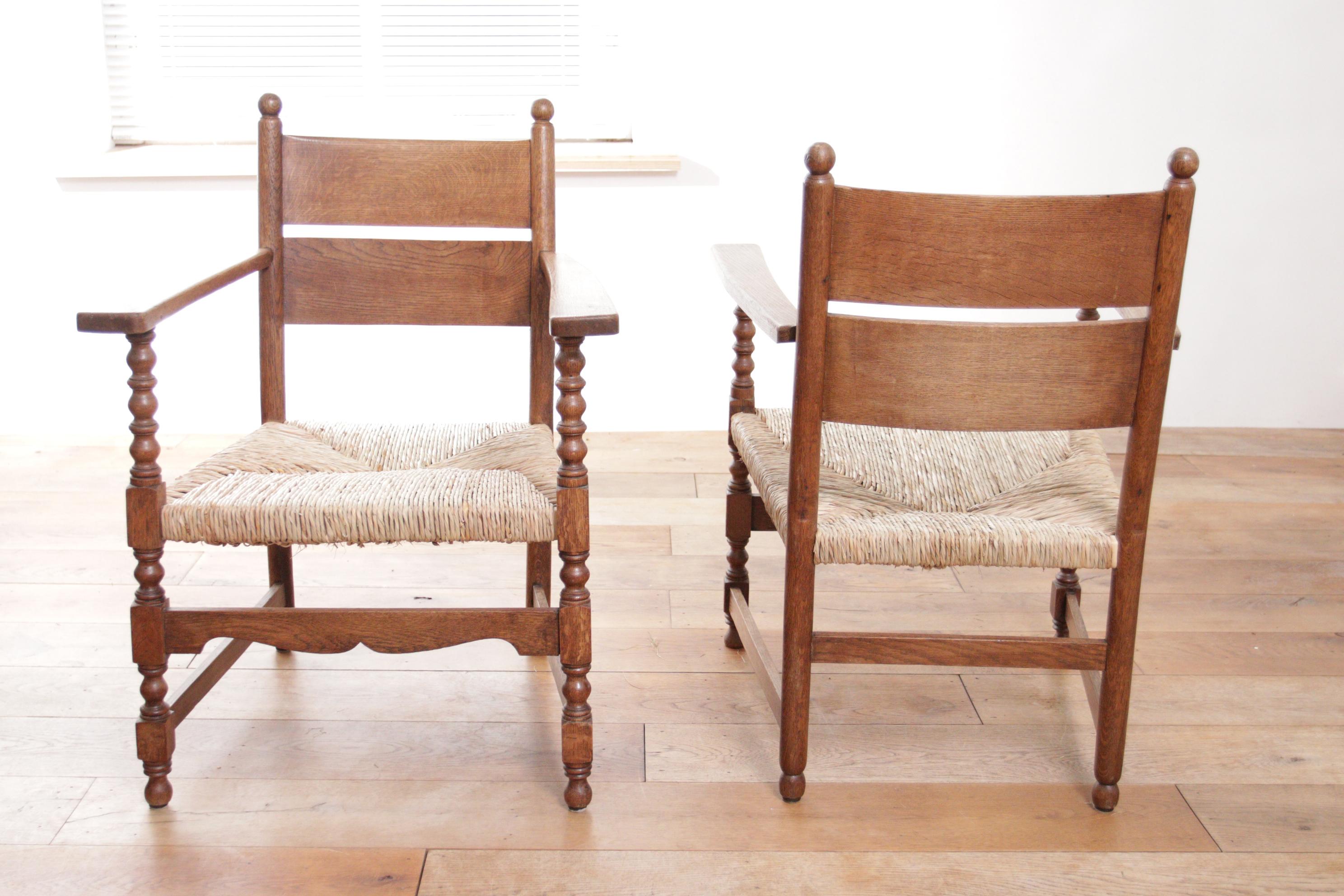 2 Dutch Ladder Back Oak Rush Seat Armchairs Loungechairs For Sale 10