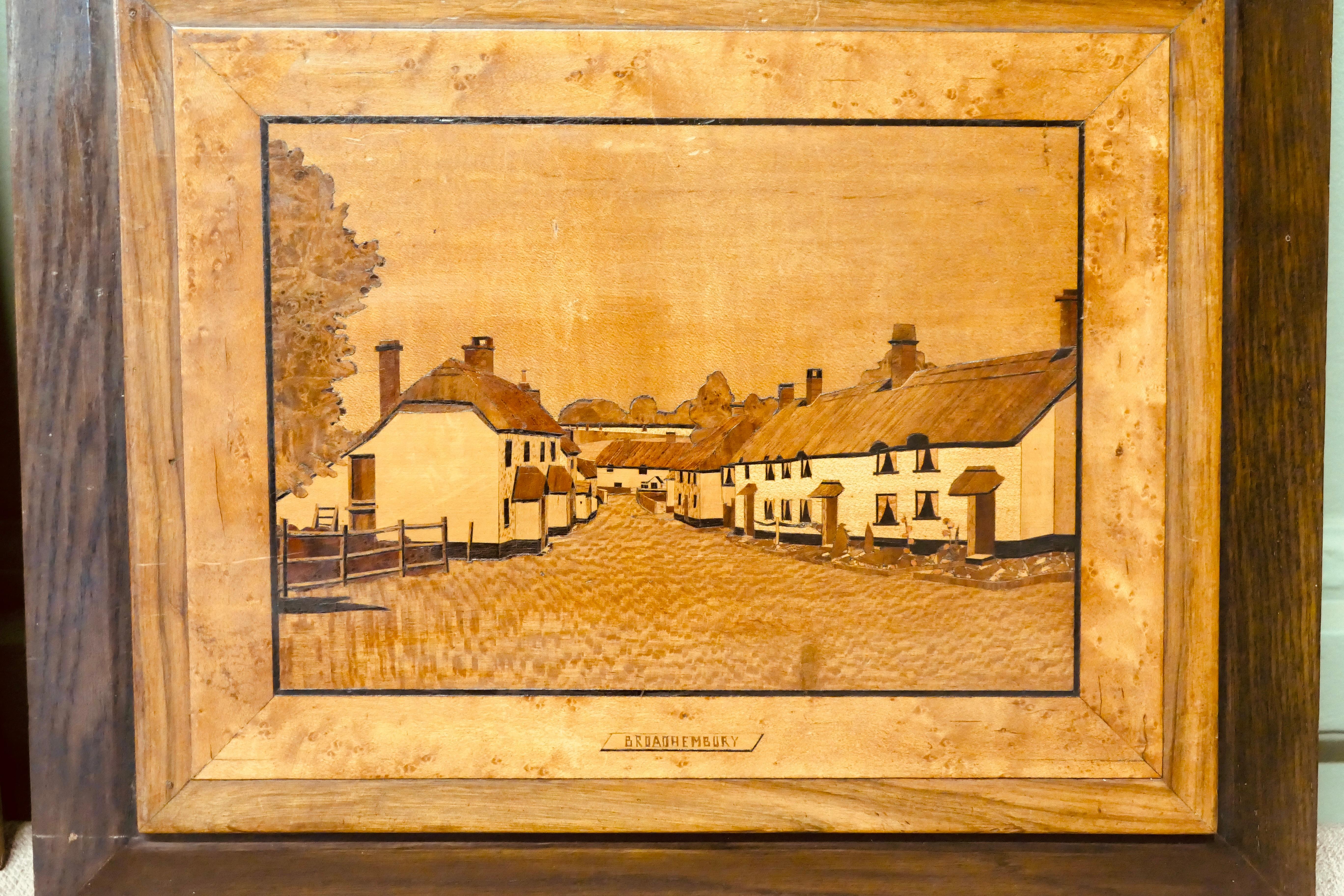 Beaux Arts 2 Early 20th Century Marquetry Pictures  Laycock 1946, and Broadhembury For Sale