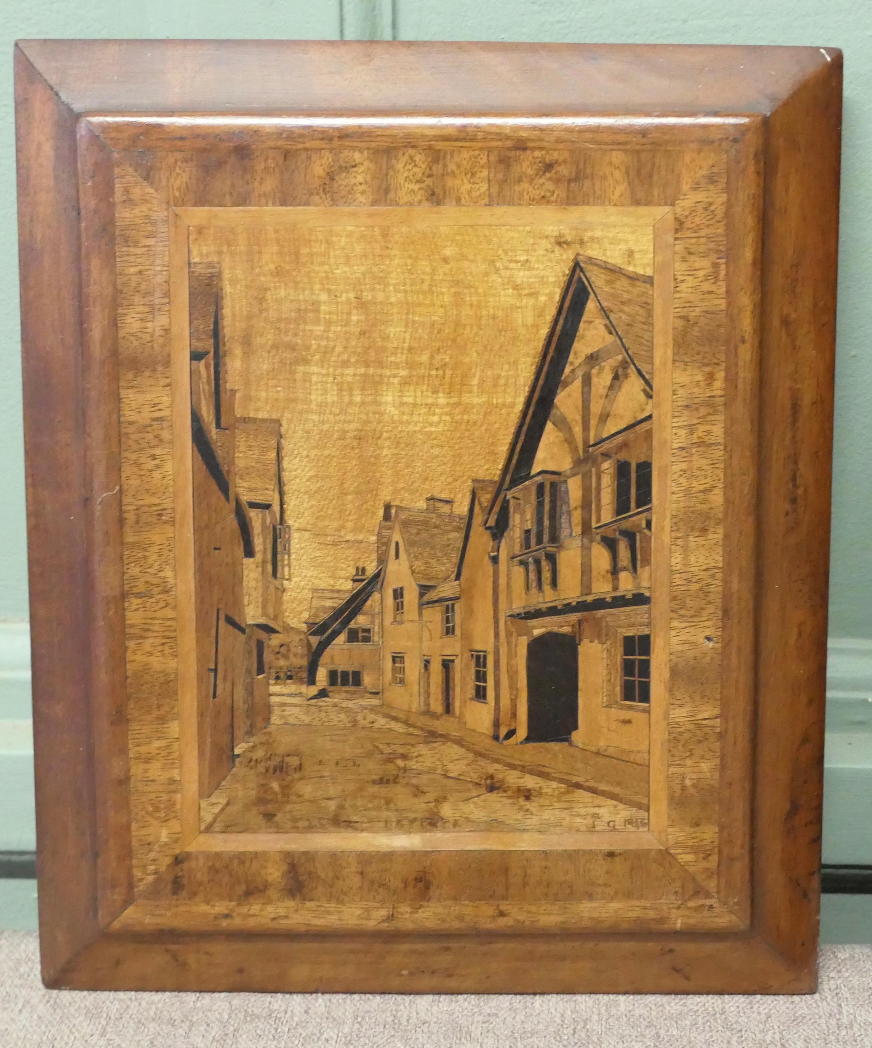 Scrap Wood 2 Early 20th Century Marquetry Pictures  Laycock 1946, and Broadhembury For Sale