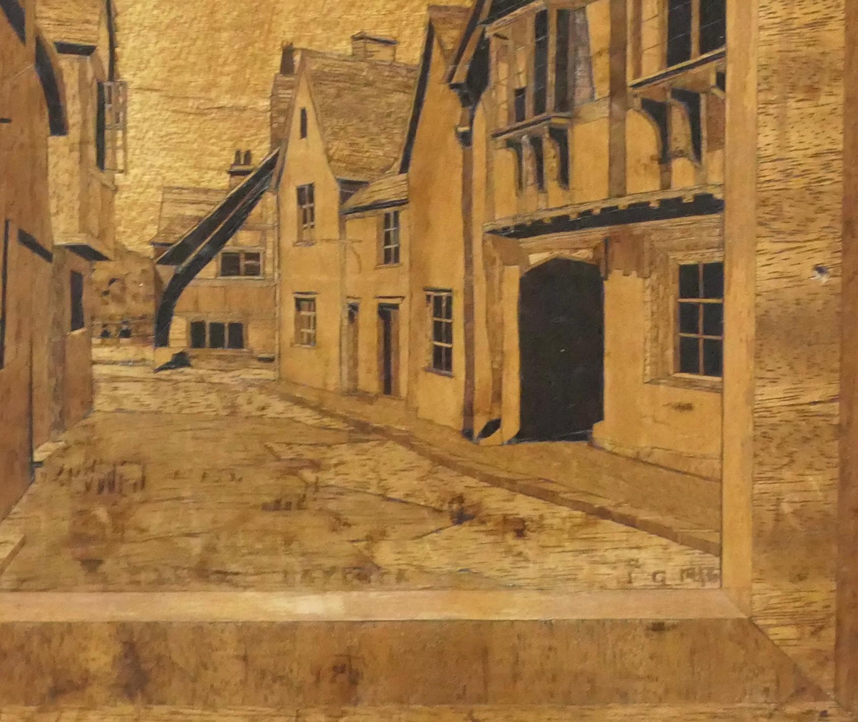 2 Early 20th Century Marquetry Pictures  Laycock 1946, and Broadhembury For Sale 1