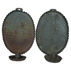 2 Early American Primitive Metal Tin Wall Sconces Farmhouse Candle Holders Pair
