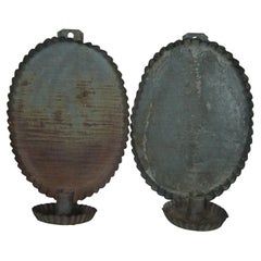2 Early American Primitive Metal Tin Wall Sconces Farmhouse Candle Holders Pair