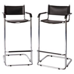 2 Elegant 1990s Cantilever Chairs – Chromed Metal Frame, Artificial Leather