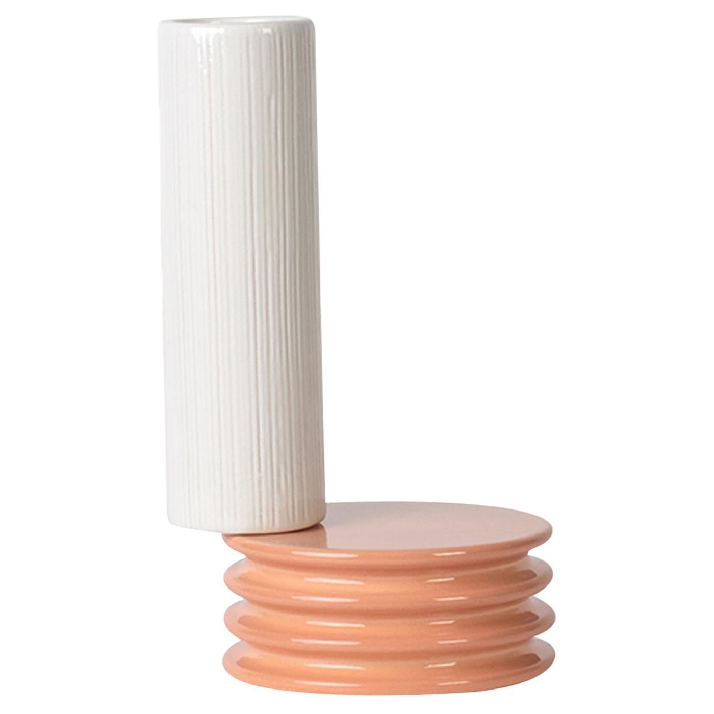 2-Element White and Terracotta Vase by Quincoces-Dragò 