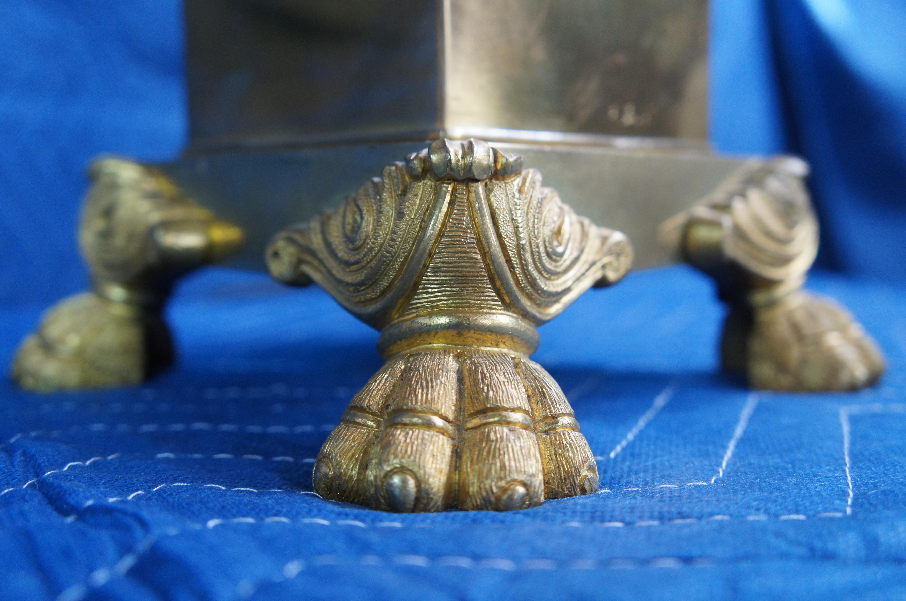 2 Empire Cassolettes Brass Figural Footed Griffin Serpent Dragon Trophy Urn Lamp 6
