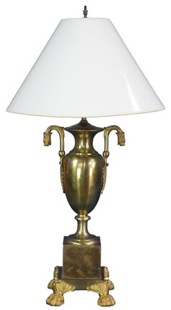 2 lampes-urnes Empire Cassolettes en laiton avec pieds en forme de serpent griffon et trophée de dragon