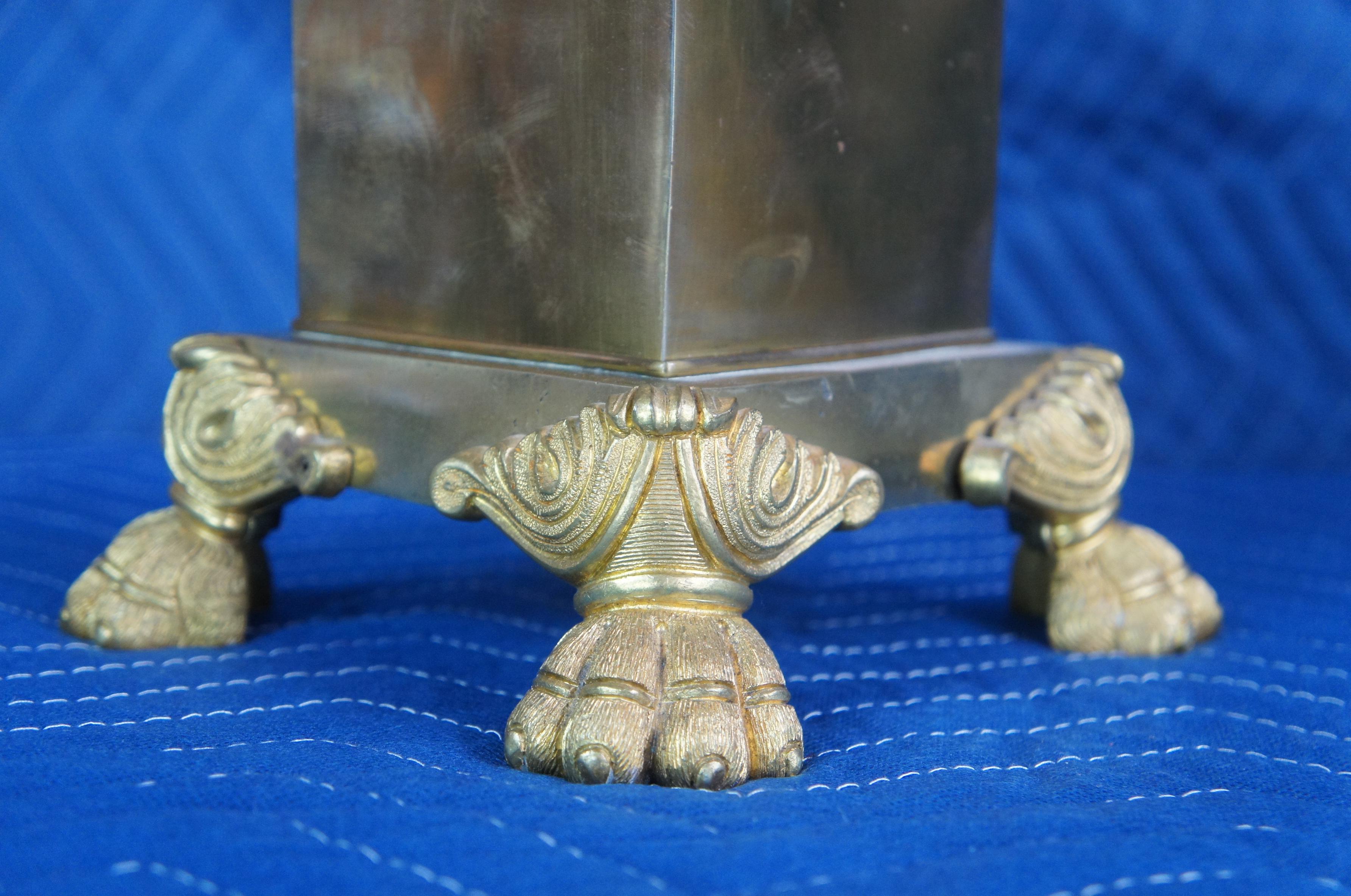 2 Empire Cassolettes Brass Figural Footed Griffin Serpent Dragon Trophy Urn Lamp 1