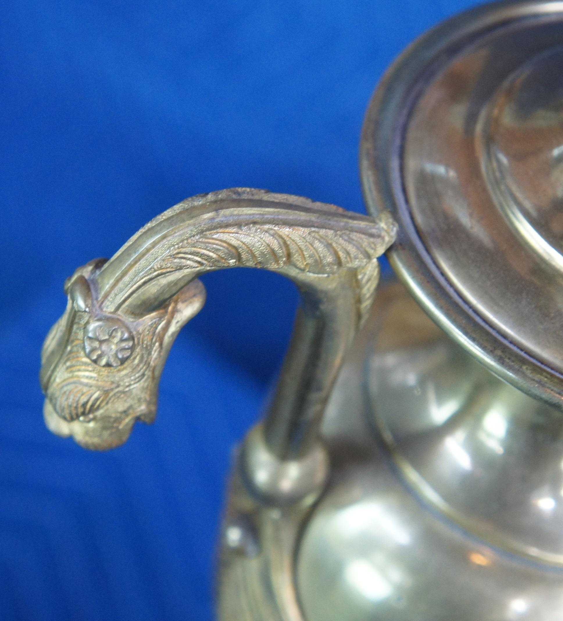 2 Empire Cassolettes Brass Figural Footed Griffin Serpent Dragon Trophy Urn Lamp 3