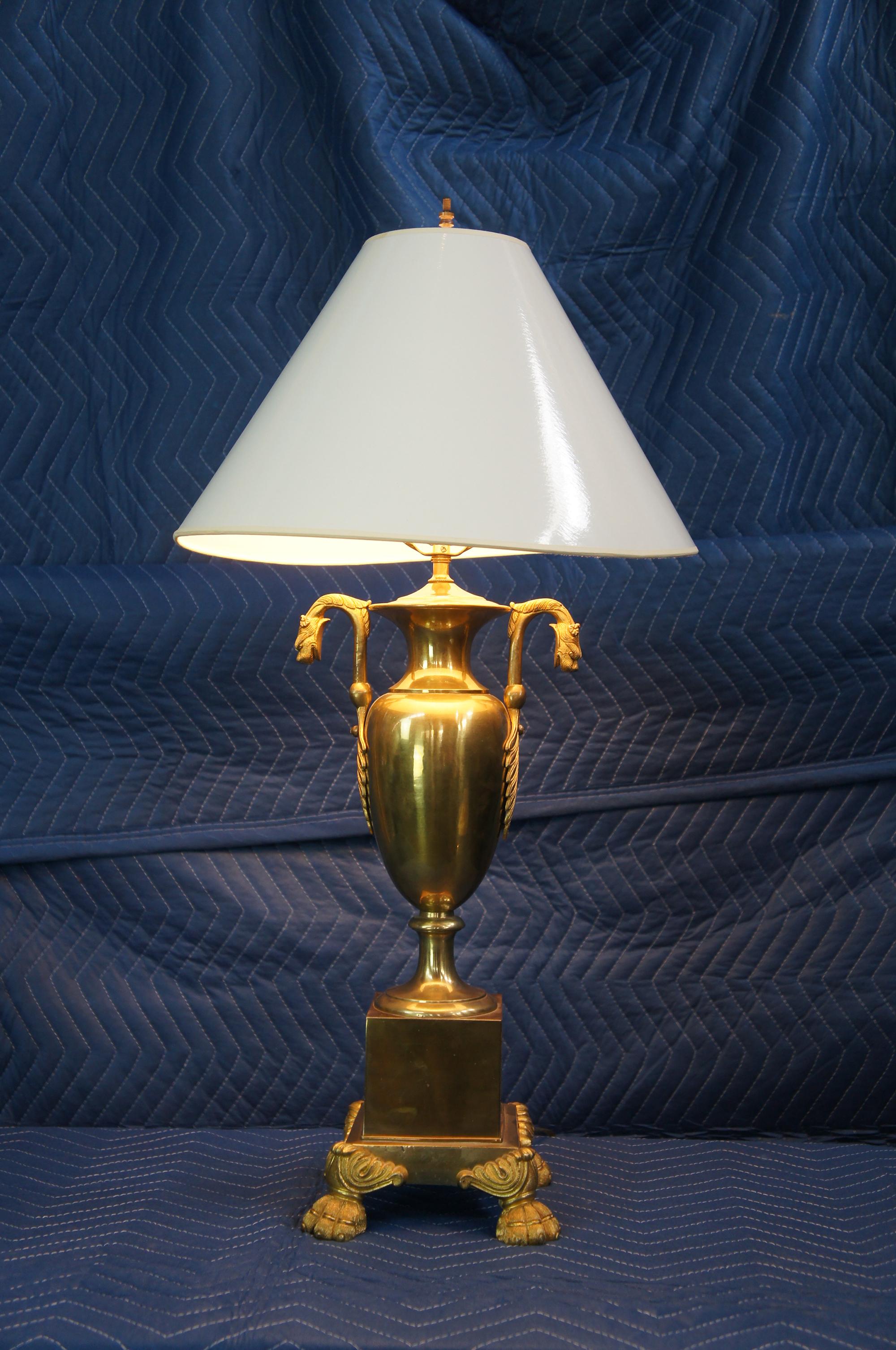 2 Empire Cassolettes Brass Figural Footed Griffin Serpent Dragon Trophy Urn Lamp 5