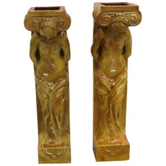 2 enamelled terracotta caryatids circa 1930