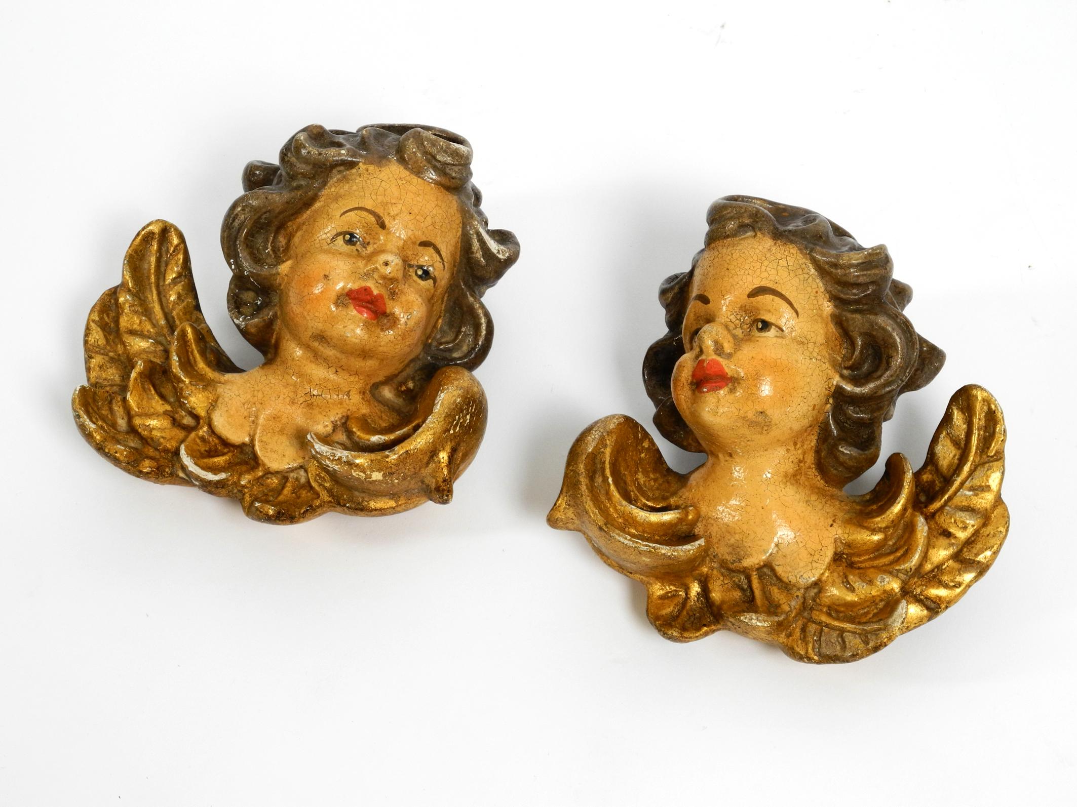 2 Enchanting Little Handmade Italian Wooden Angel Heads from the 1930s to Hang 11
