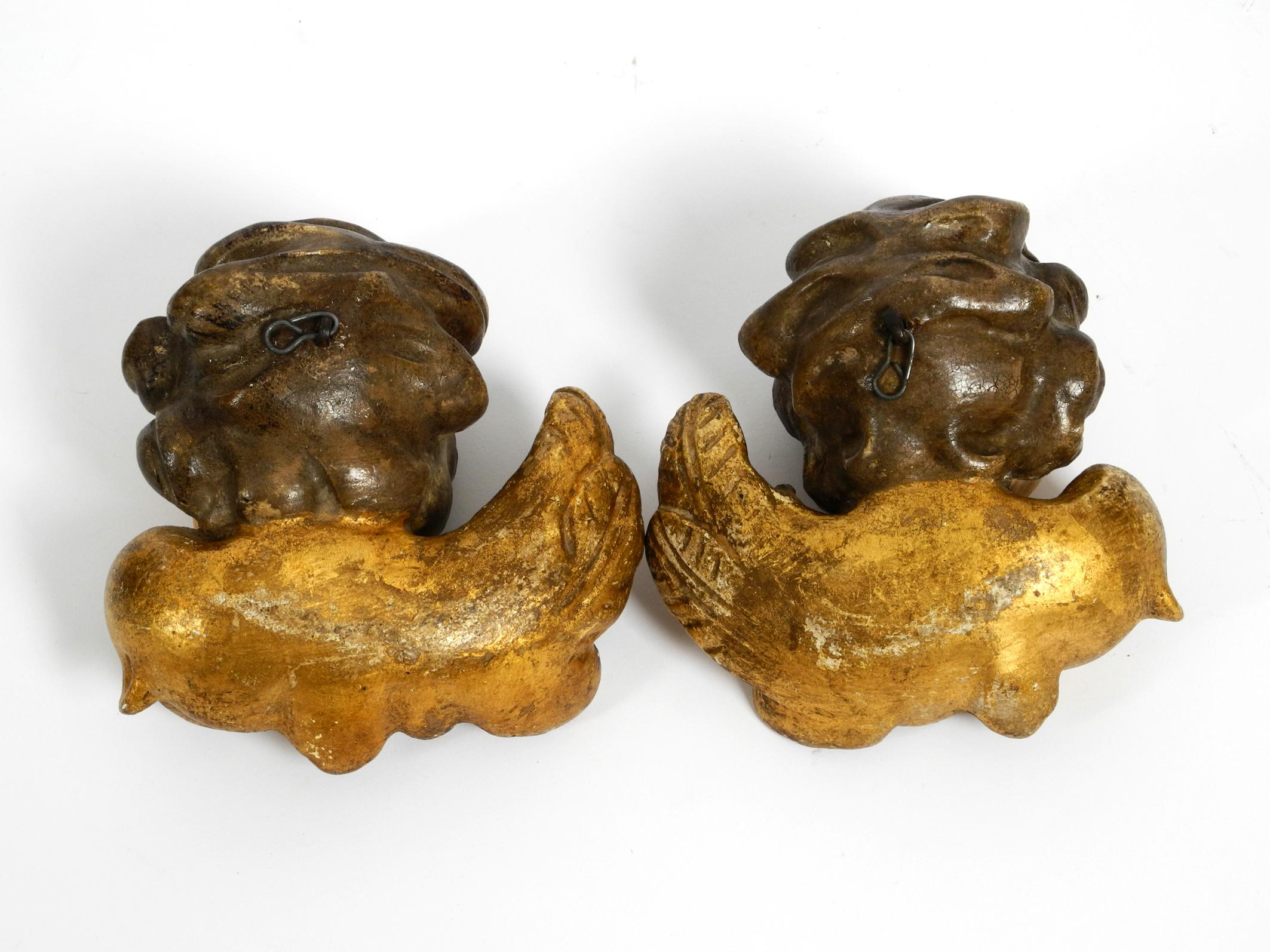 Gold Plate 2 Enchanting Little Handmade Italian Wooden Angel Heads from the 1930s to Hang