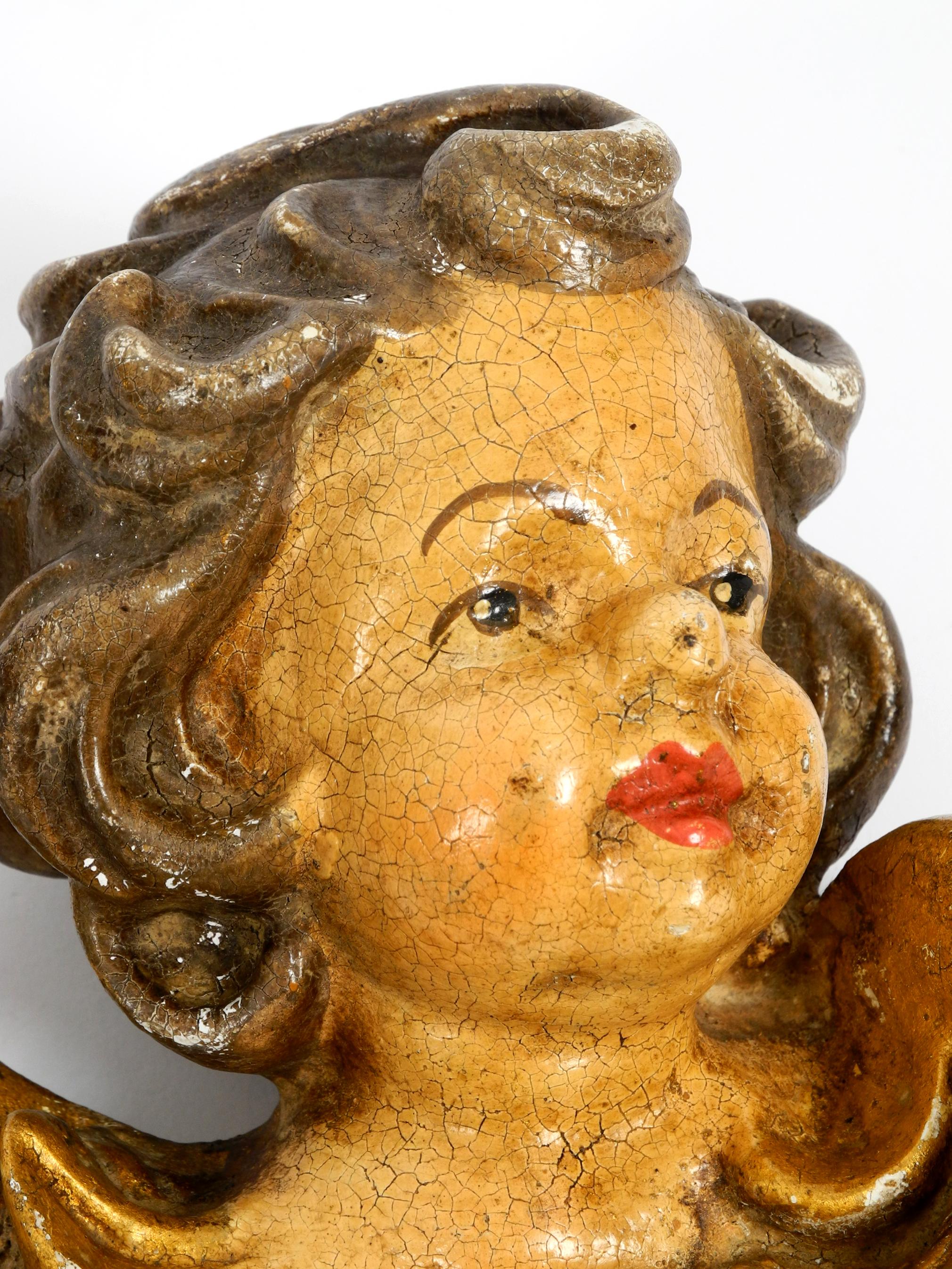 2 Enchanting Little Handmade Italian Wooden Angel Heads from the 1930s to Hang 2