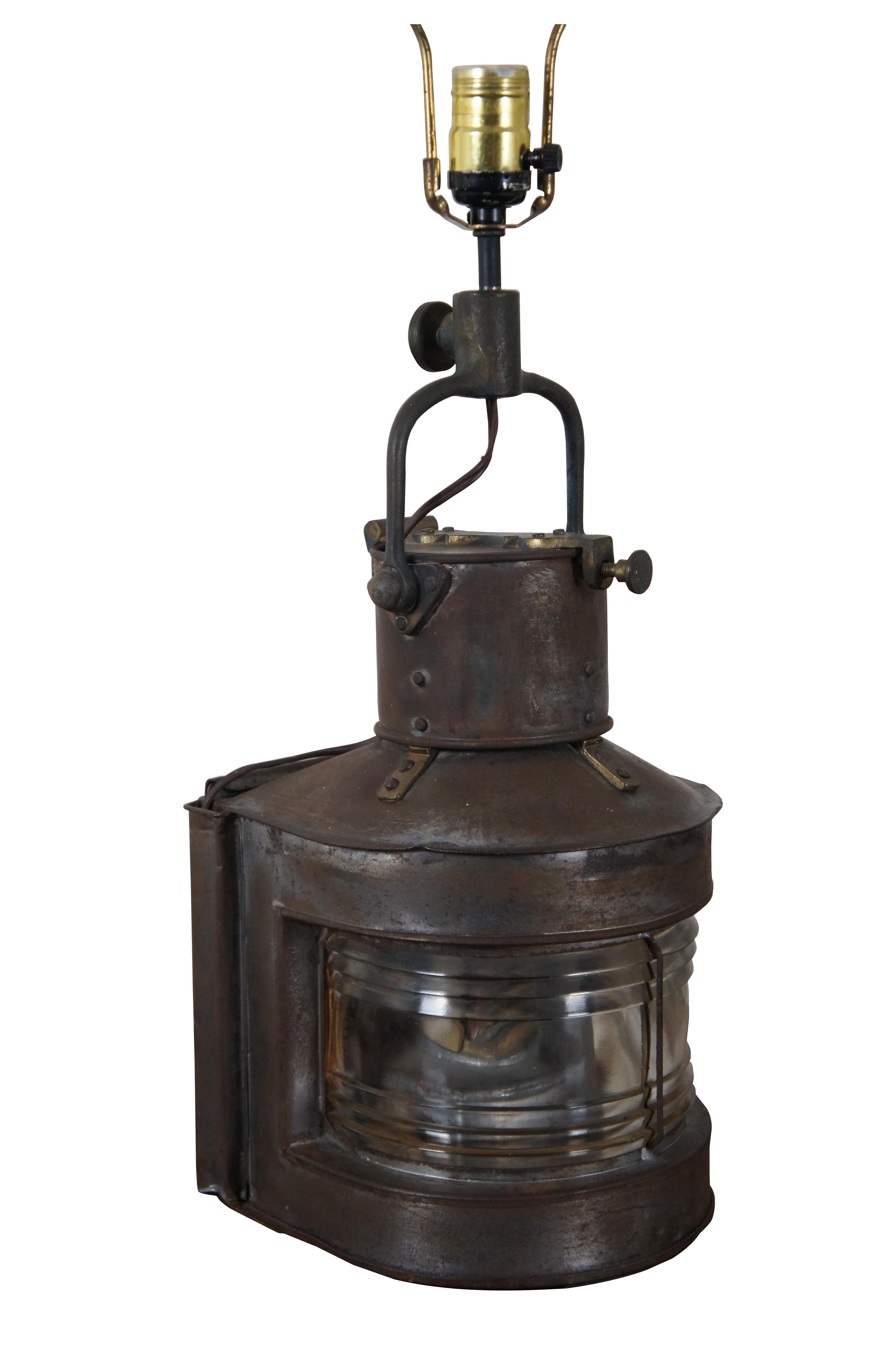 Industrial 2 English WWII Masthead Patt 25A Nautical Martime Marine Lantern Table Lamps For Sale