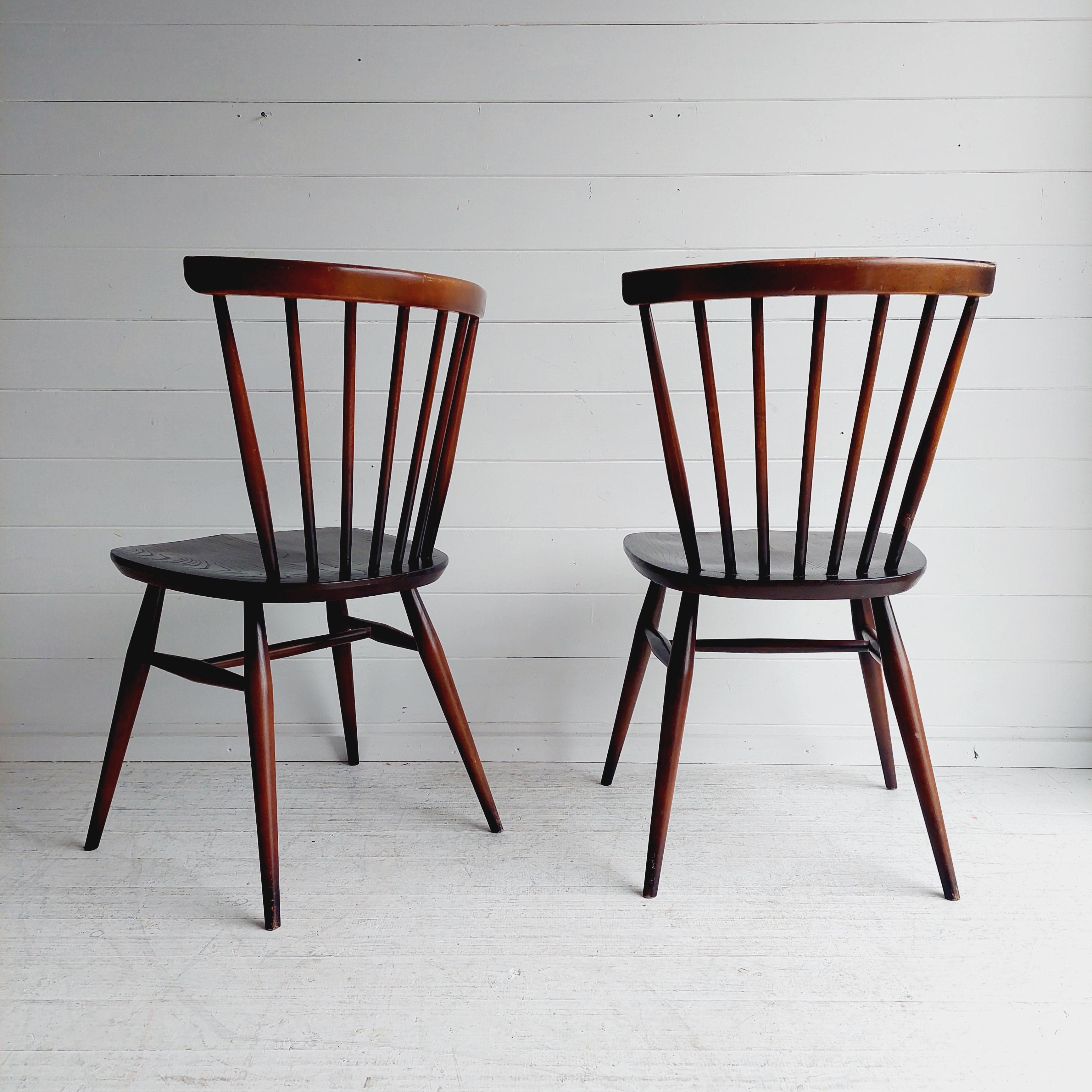 Mid-Century Modern 2 Ercol Model 449 Bow Back Windsor Dining Chairs Mid Century 60s