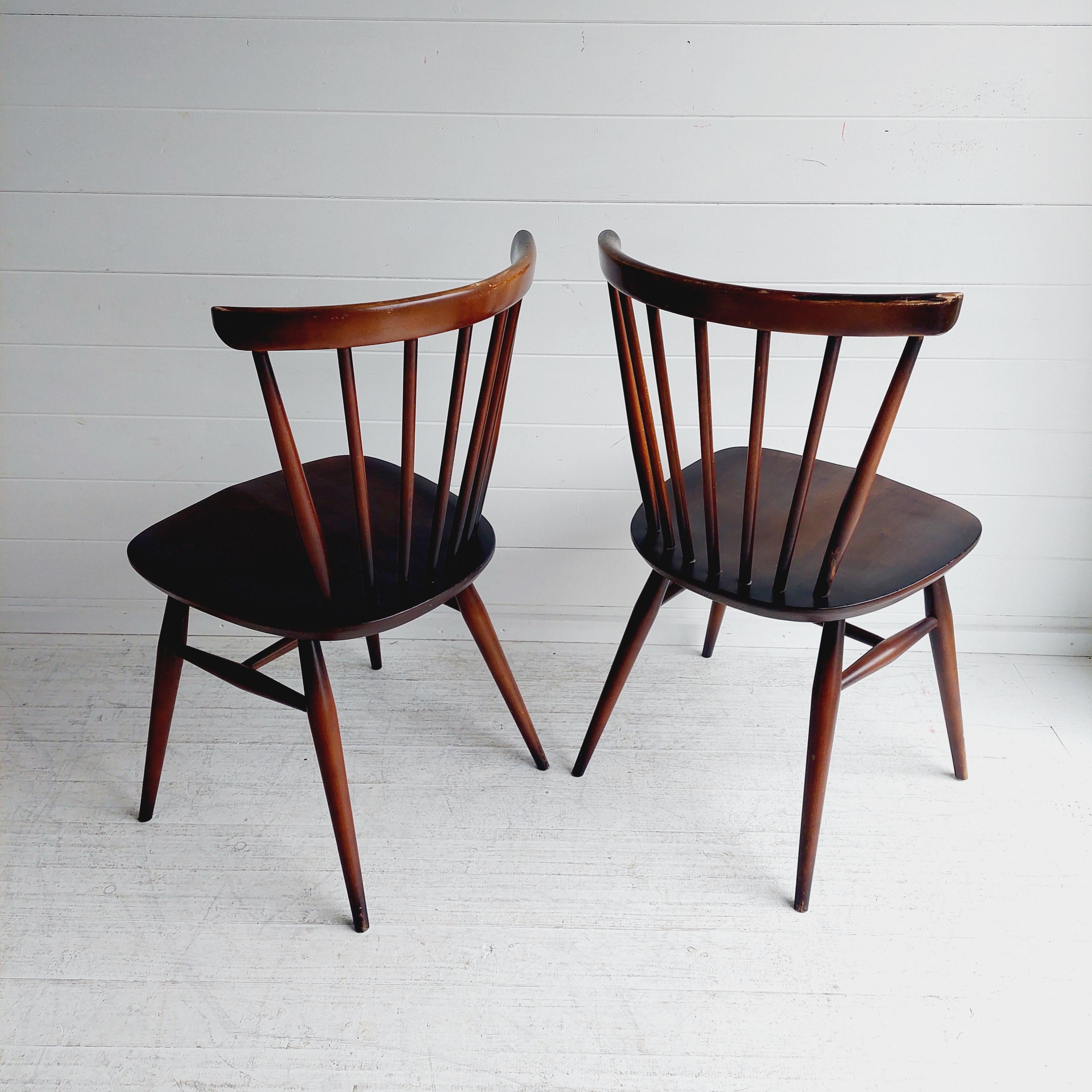 British 2 Ercol Model 449 Bow Back Windsor Dining Chairs Mid Century 60s