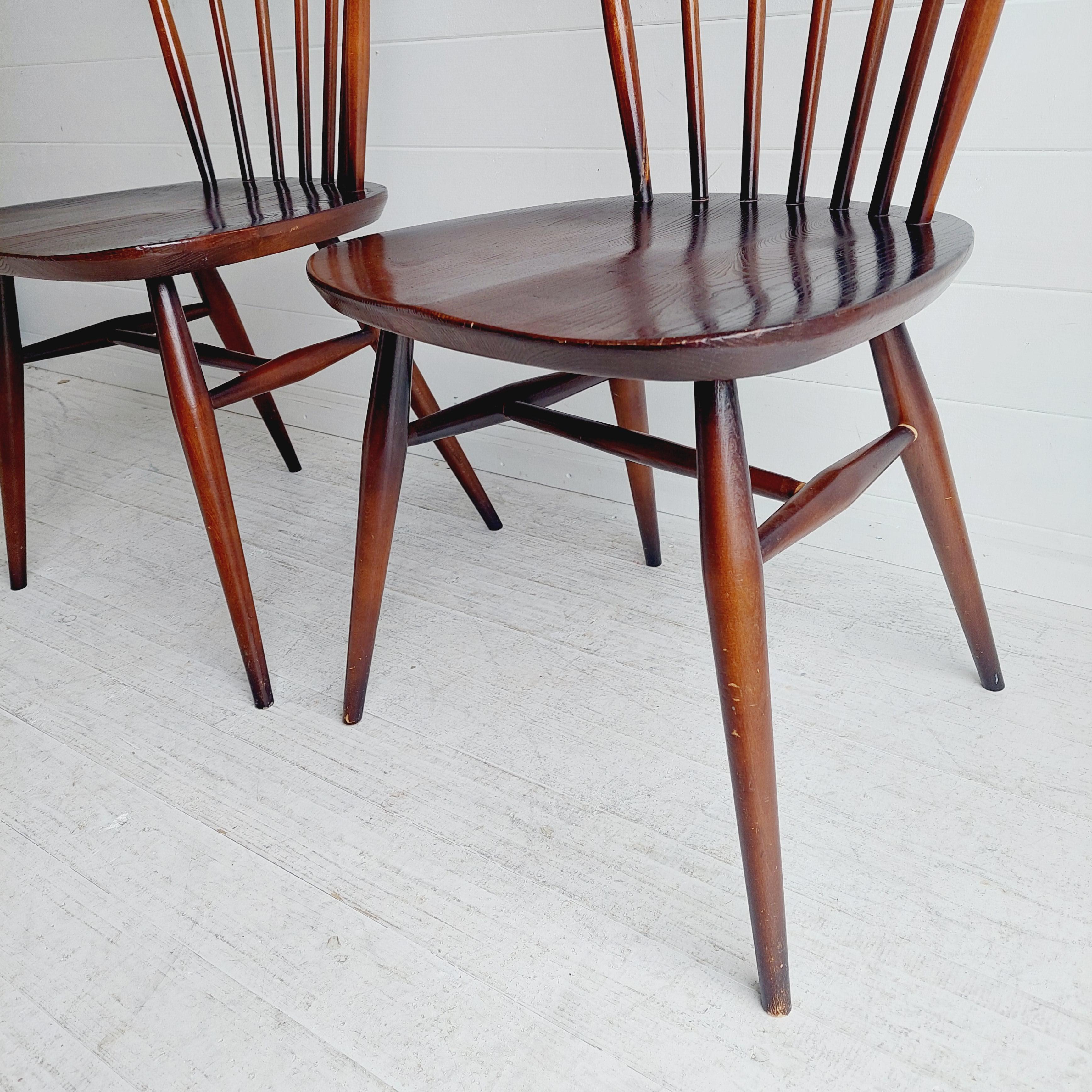 2 Ercol Model 449 Bow Back Windsor Dining Chairs Mid Century 60s 1
