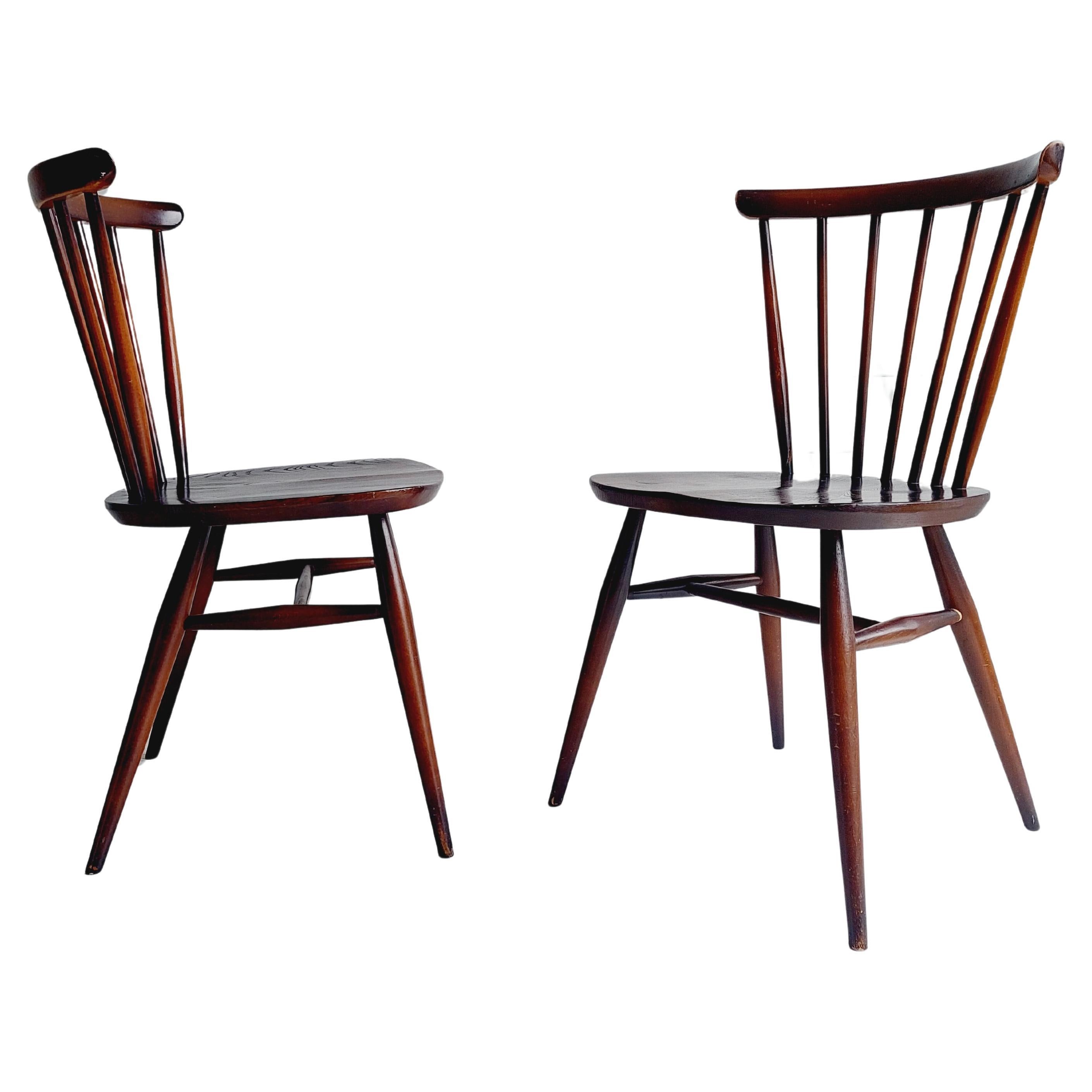 2 Ercol Model 449 Bow Back Windsor Dining Chairs Mid Century 60s