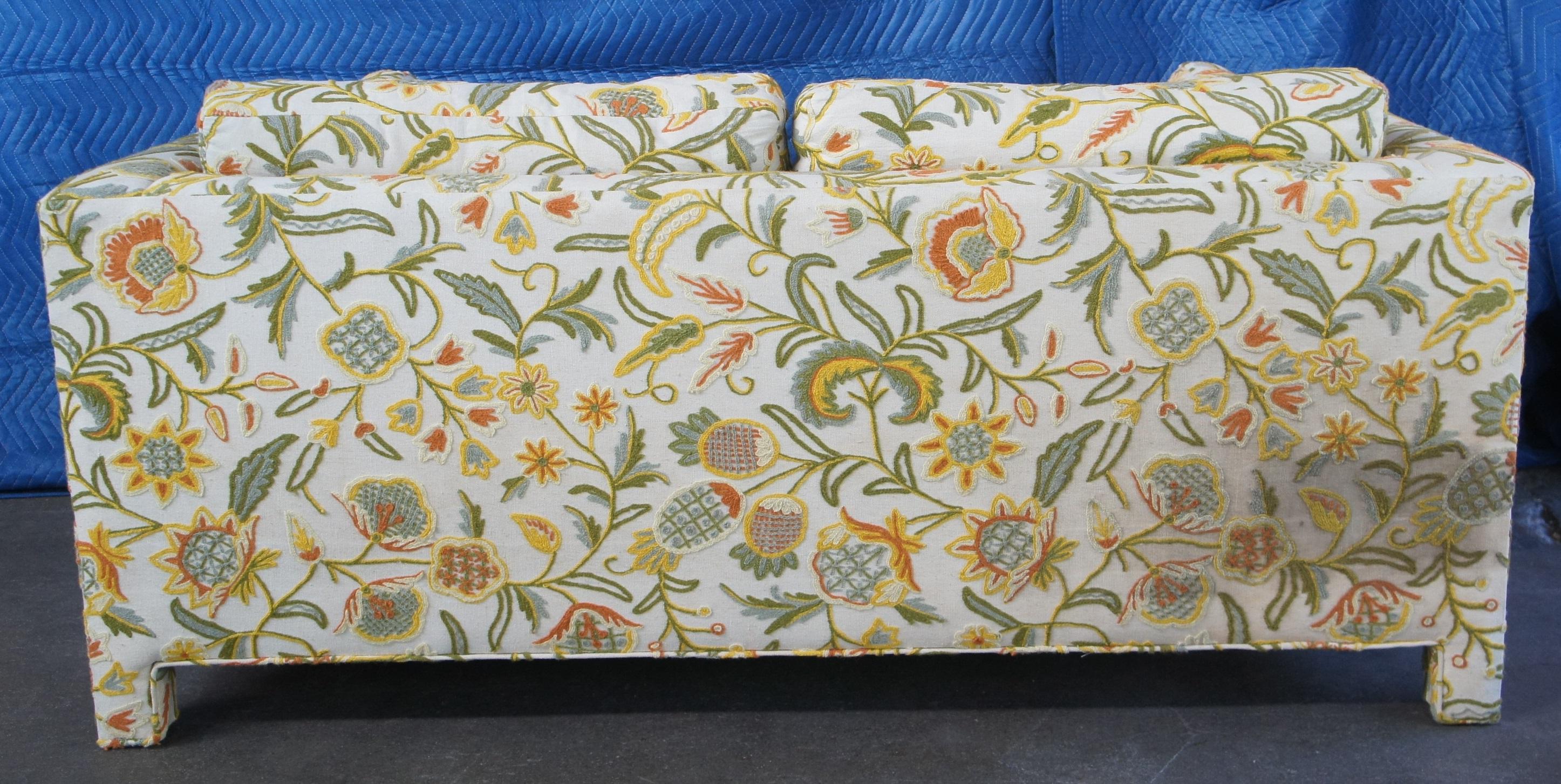 2 Erwin Lambeth Mid-Century Modern Parsons Style Crewel Sofa Settee Love Seats 5