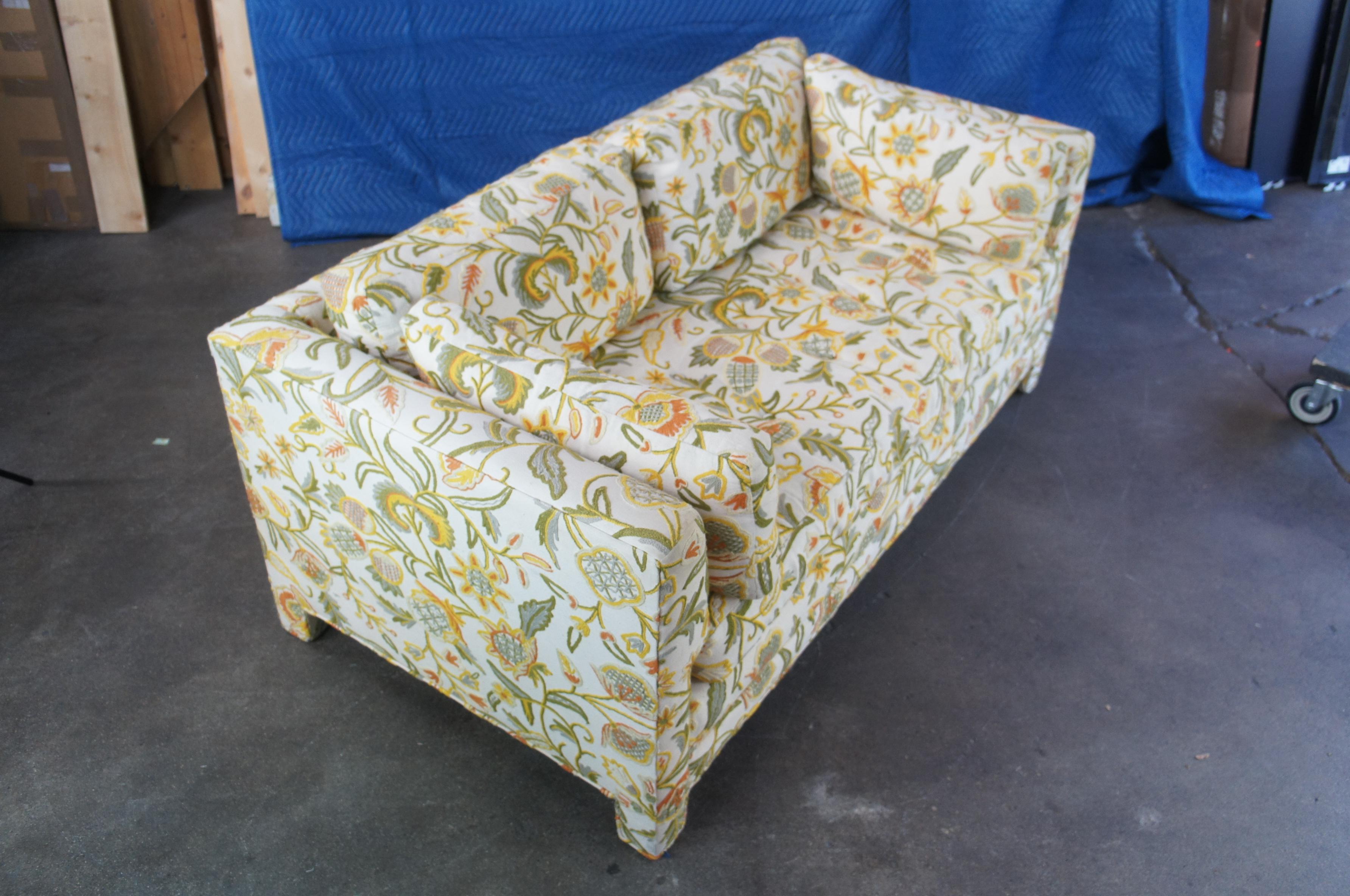 2 Erwin Lambeth Mid-Century Modern Parsons Style Crewel Sofa Settee Love Seats 6