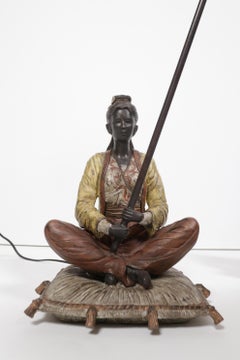 2 Exclusive Table Lamps Chinese Woman and Man on a Pillow Brass