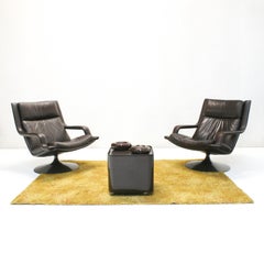2 F152 Leather Swivel Lounge Chairs by Geoffrey D Harcourt for Artifort, 1970s