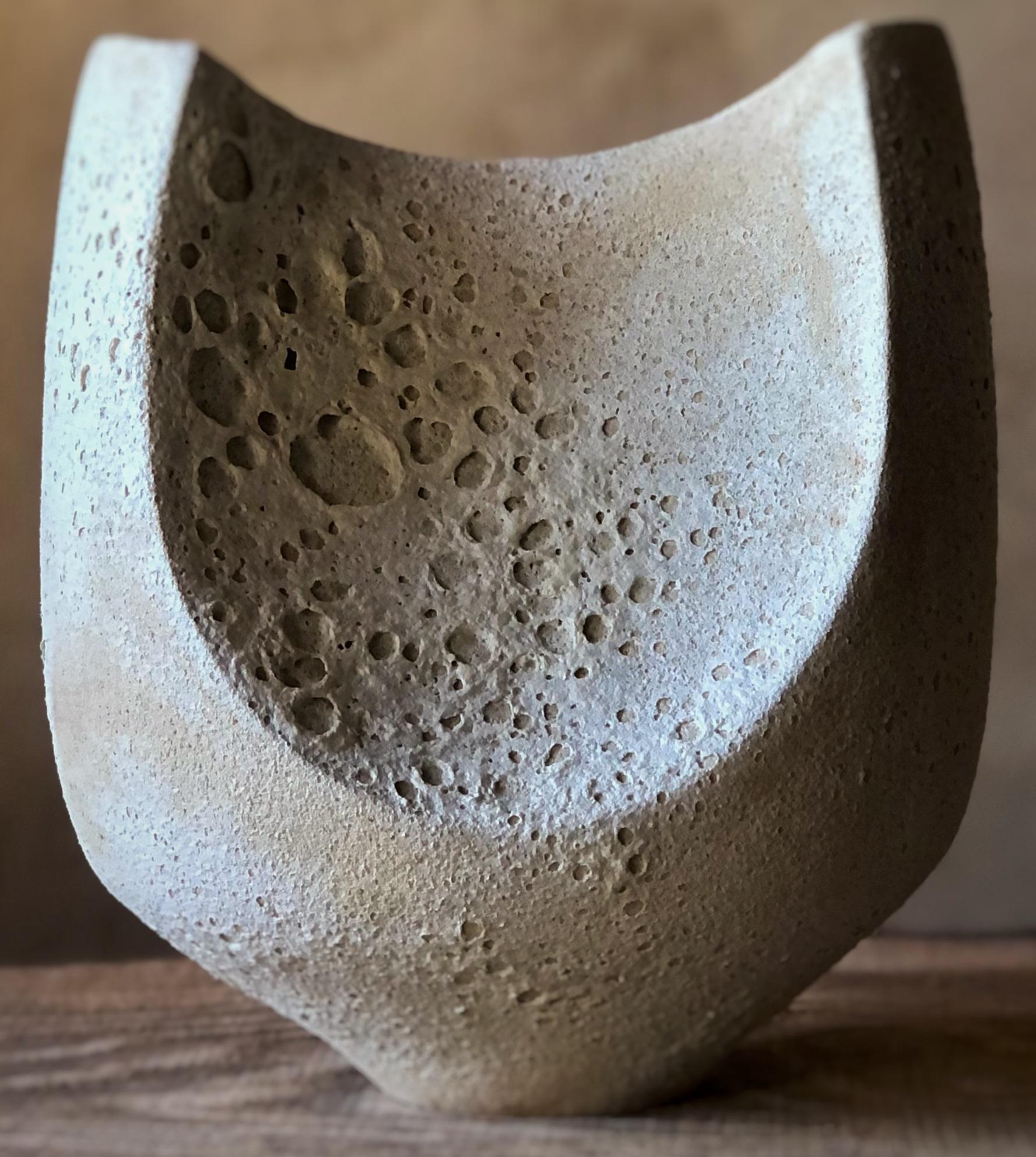Post-Modern 2 Facetted Vase With White Crackle Glaze by Sophie Vaidie For Sale