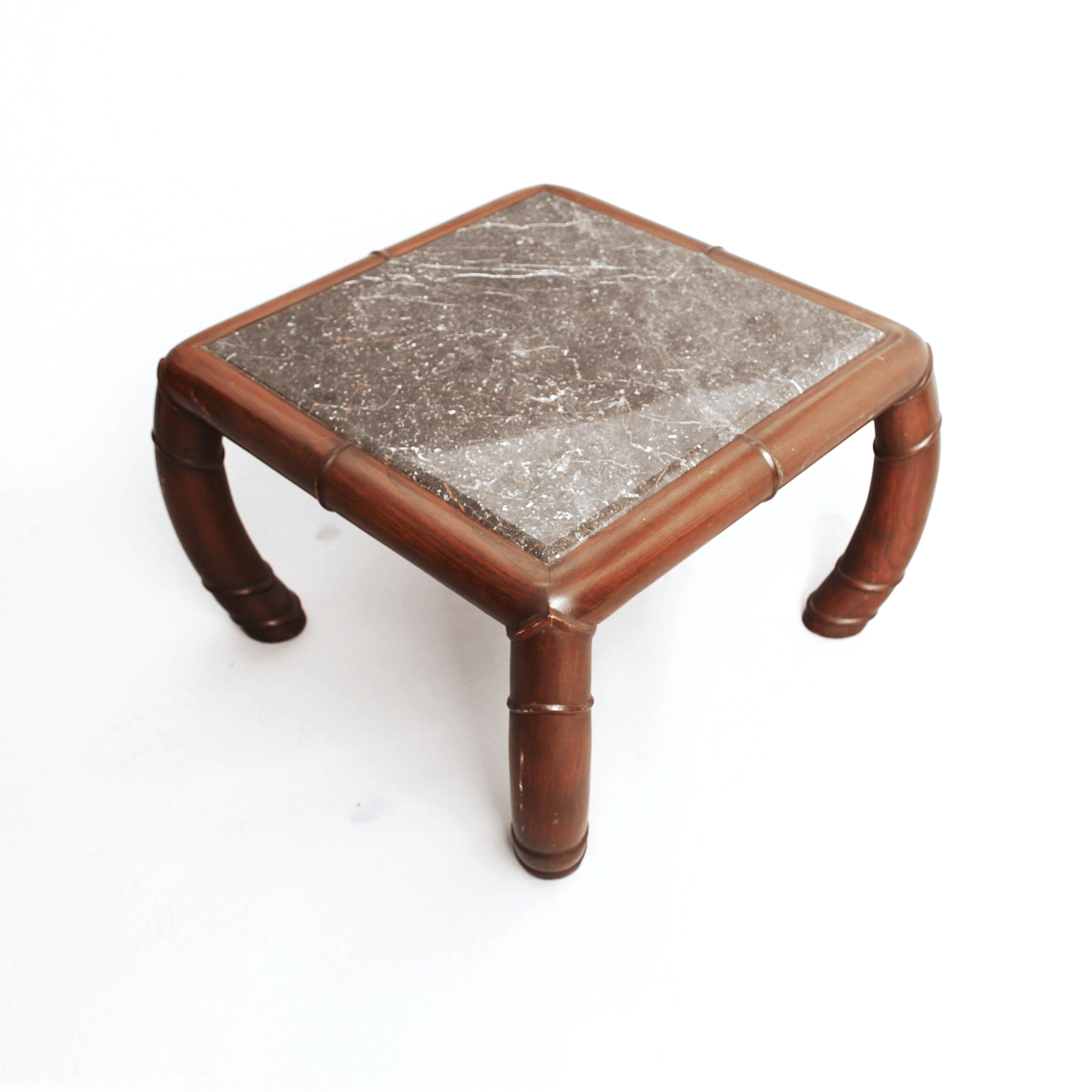 Mid-20th Century 2 Faux Bamboo Grey Marble Side Coffee Tables Mid-Century ModernHollywoodRegency For Sale