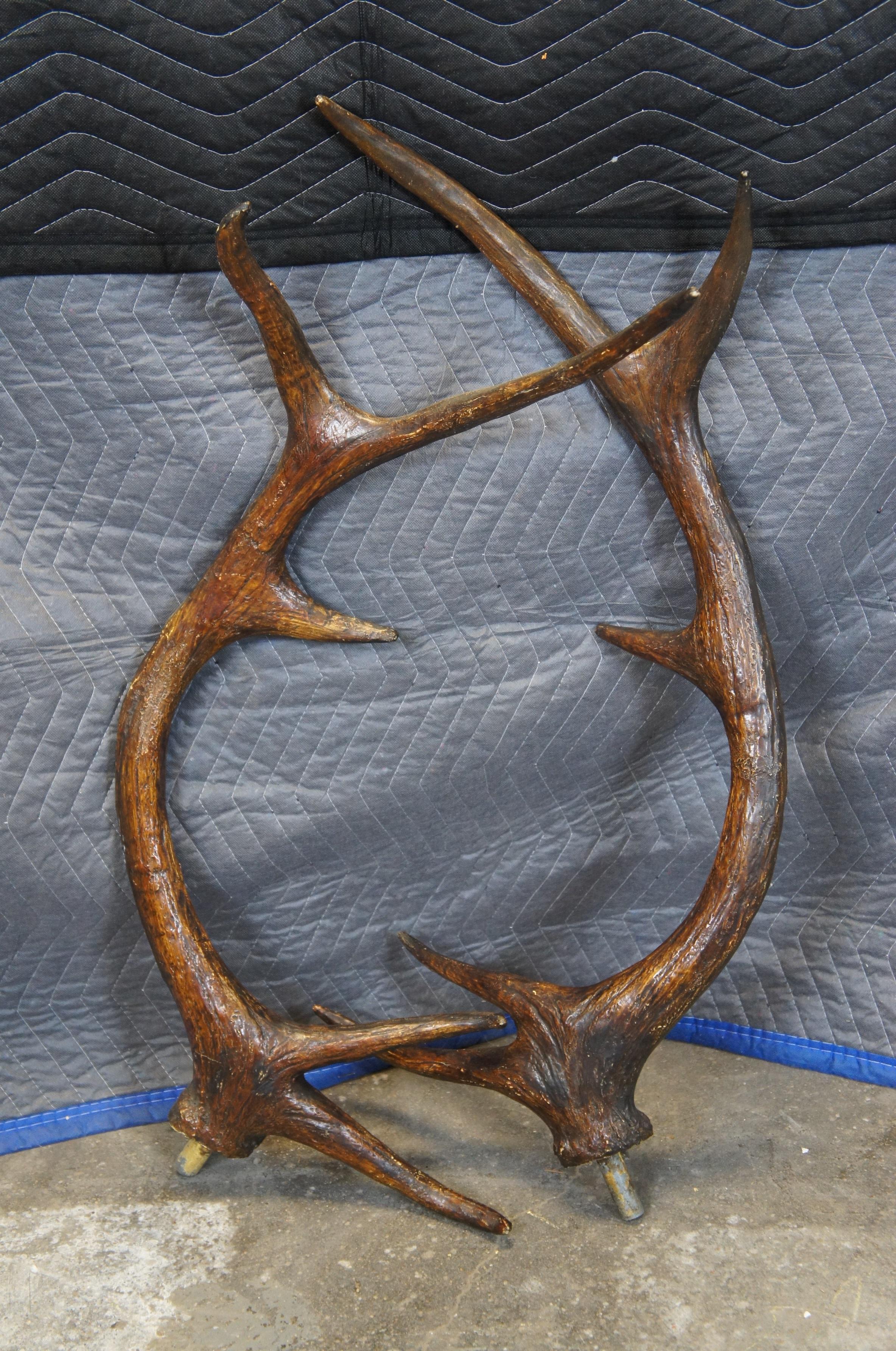 2 Faux Wood Deer Stag Buck Head Taxidermy Wall Mount Sculptures 43
