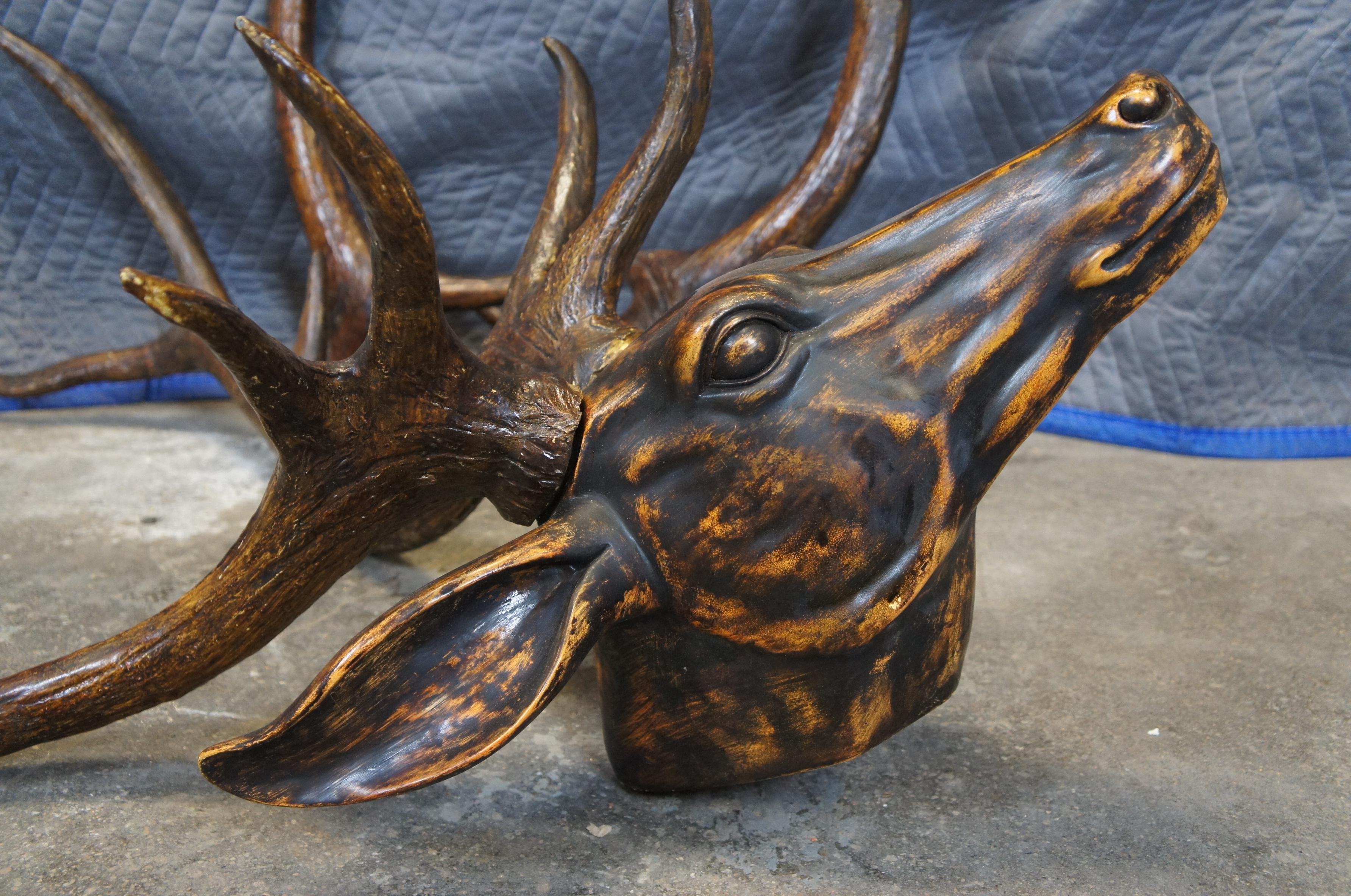 2 Faux Wood Deer Stag Buck Head Taxidermy Wall Mount Sculptures 43
