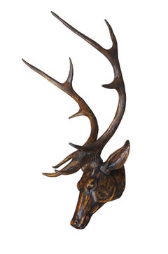 2 Faux Wood Deer Stag Buck Head Taxidermy Wall Mount Sculptures 43"