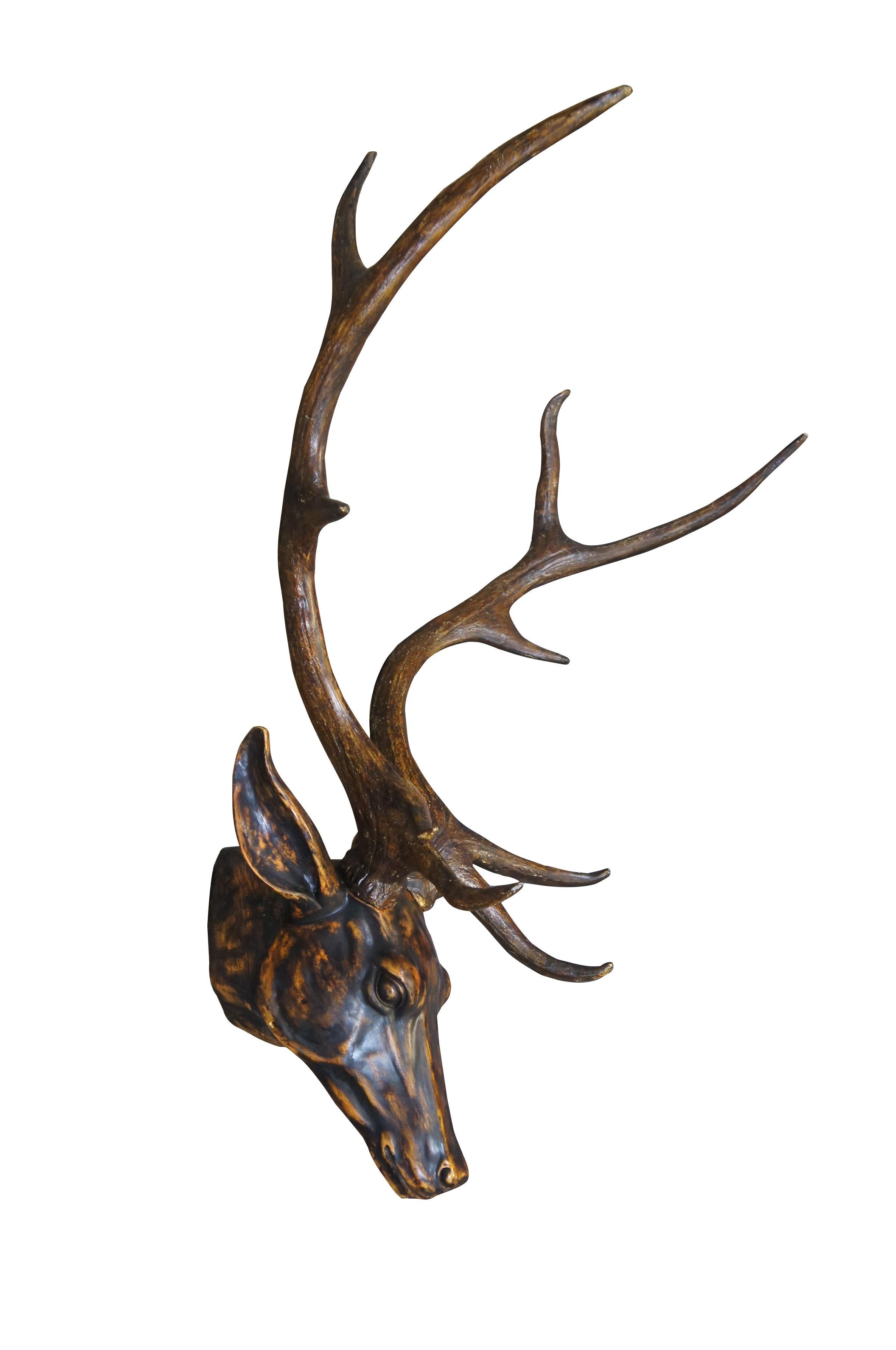 Rustic 2 Faux Wood Deer Stag Buck Head Taxidermy Wall Mount Sculptures 43